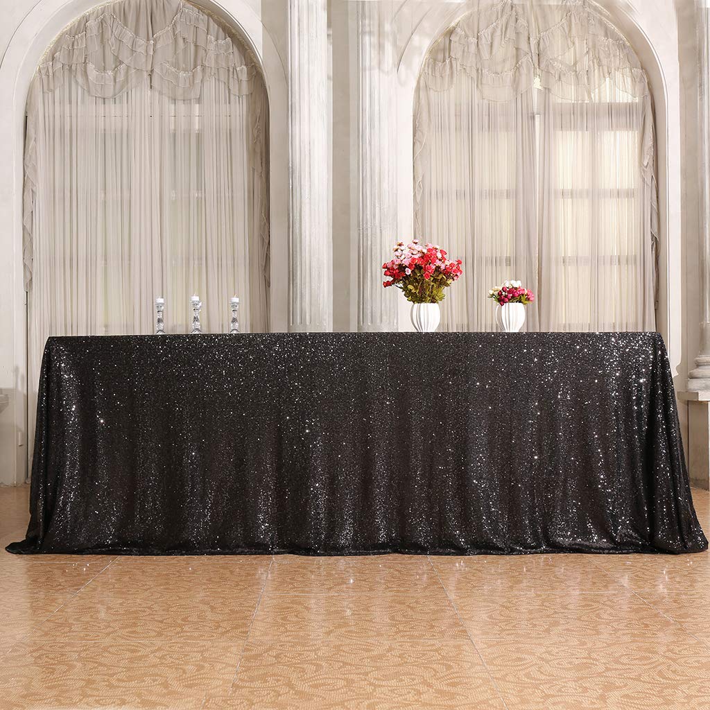 Juya Delight 60'' X 102'' Black Sequin Tablecloth Rectangle Sparkle Table Cover For Party Dinner Banquet Festival Wedding Annive