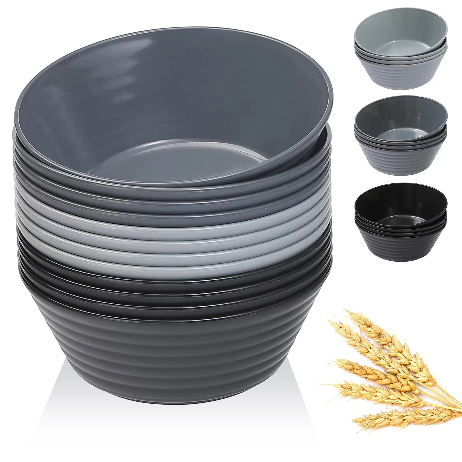 DUOLUV Cereal Bowls 36 OZ, Set of 12 Unbreakable Wheat Straw Plastic Serving Snack & Soup Dessert Bowls for Kitchen, Parties & C