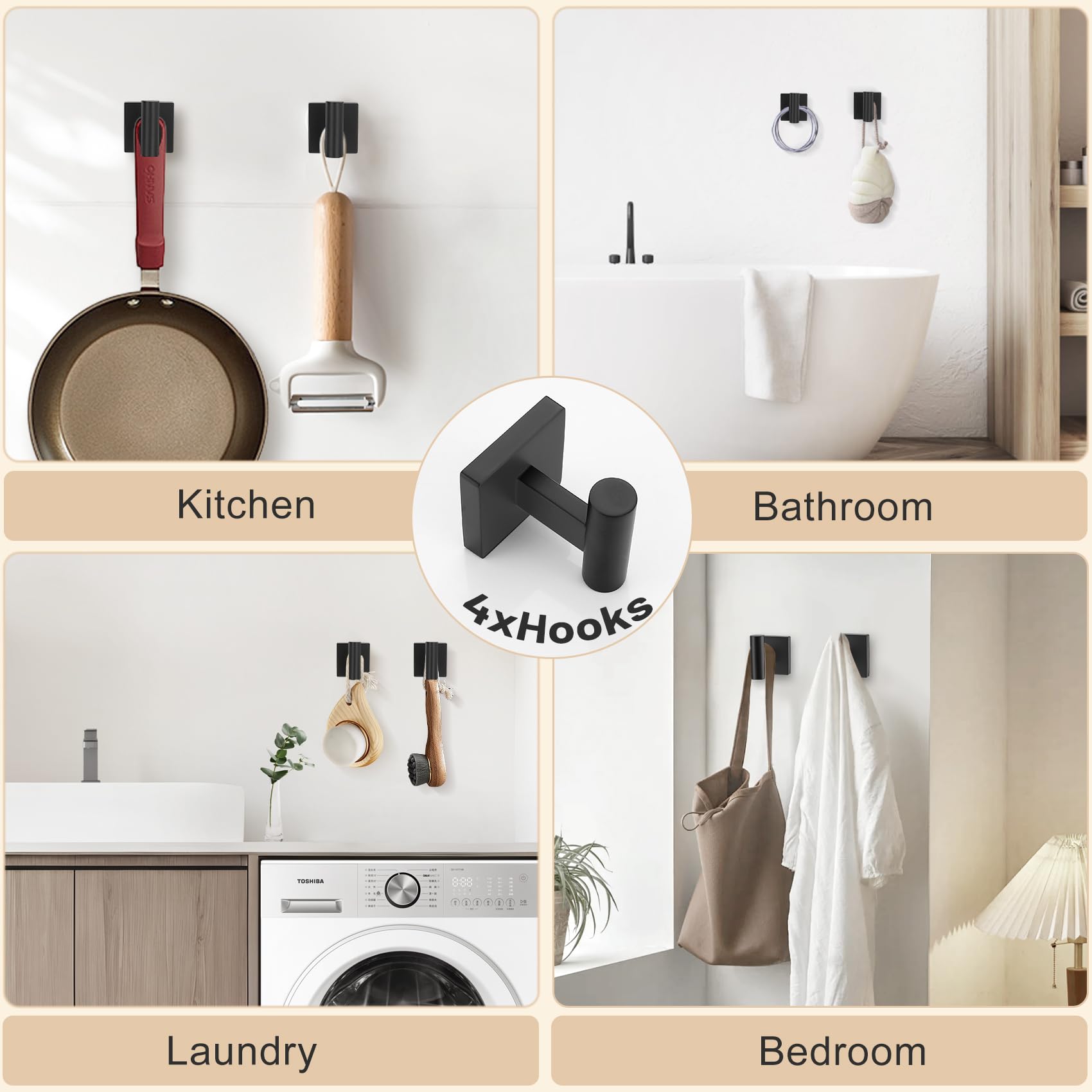 10 Pieces Black Towel Bar Set, 23.6 Inch Bathroom Accessories Set Sus304 Stainless Steel Bathroom Hardware Set Towel Racks For B