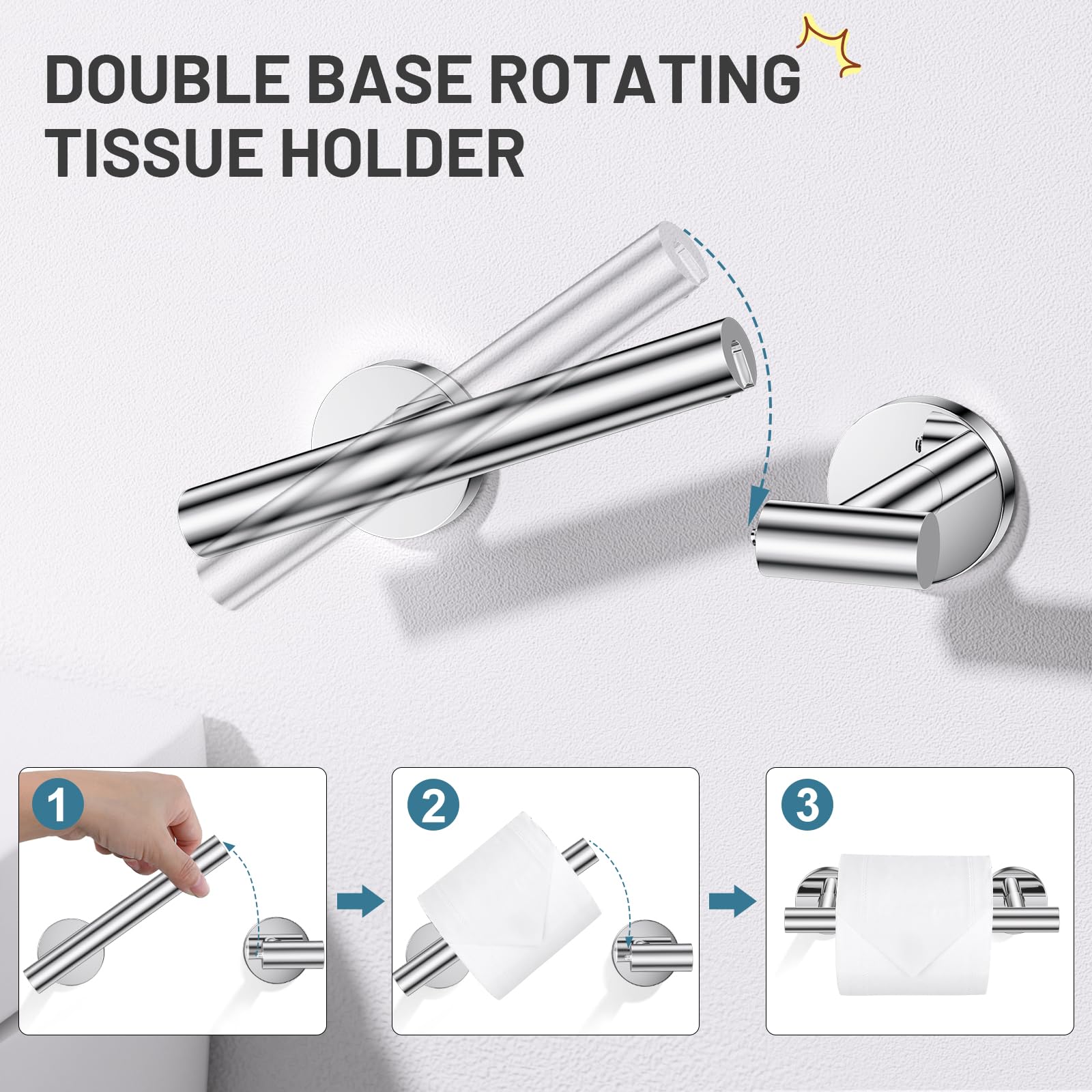 Turs Polished 5 Piece Bathroom Hardware Set, 24 Inch Bath Towel Bar Set, Round Bathroom Accessories Kit Wall Mounted Sus304 Stai