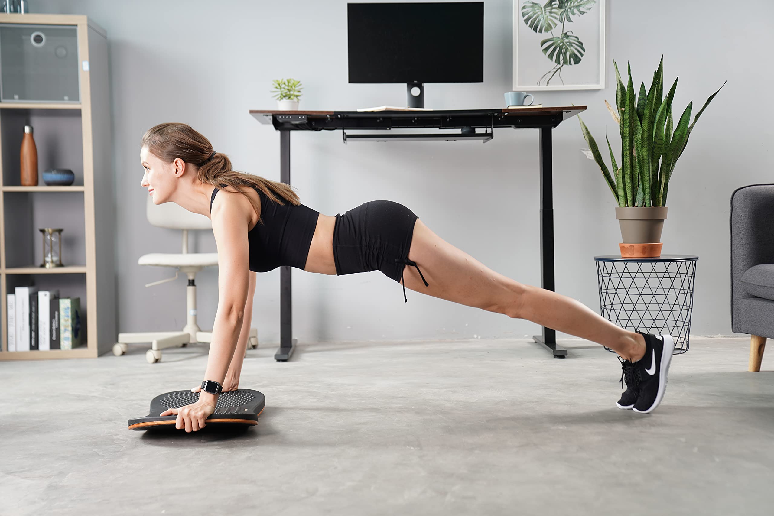 Fezibo Standing Desk Anti Fatigue Mat Wooden Wobble Balance Board Stability Rocker With Ergonomic Design Comfort Floor Mat (Medi