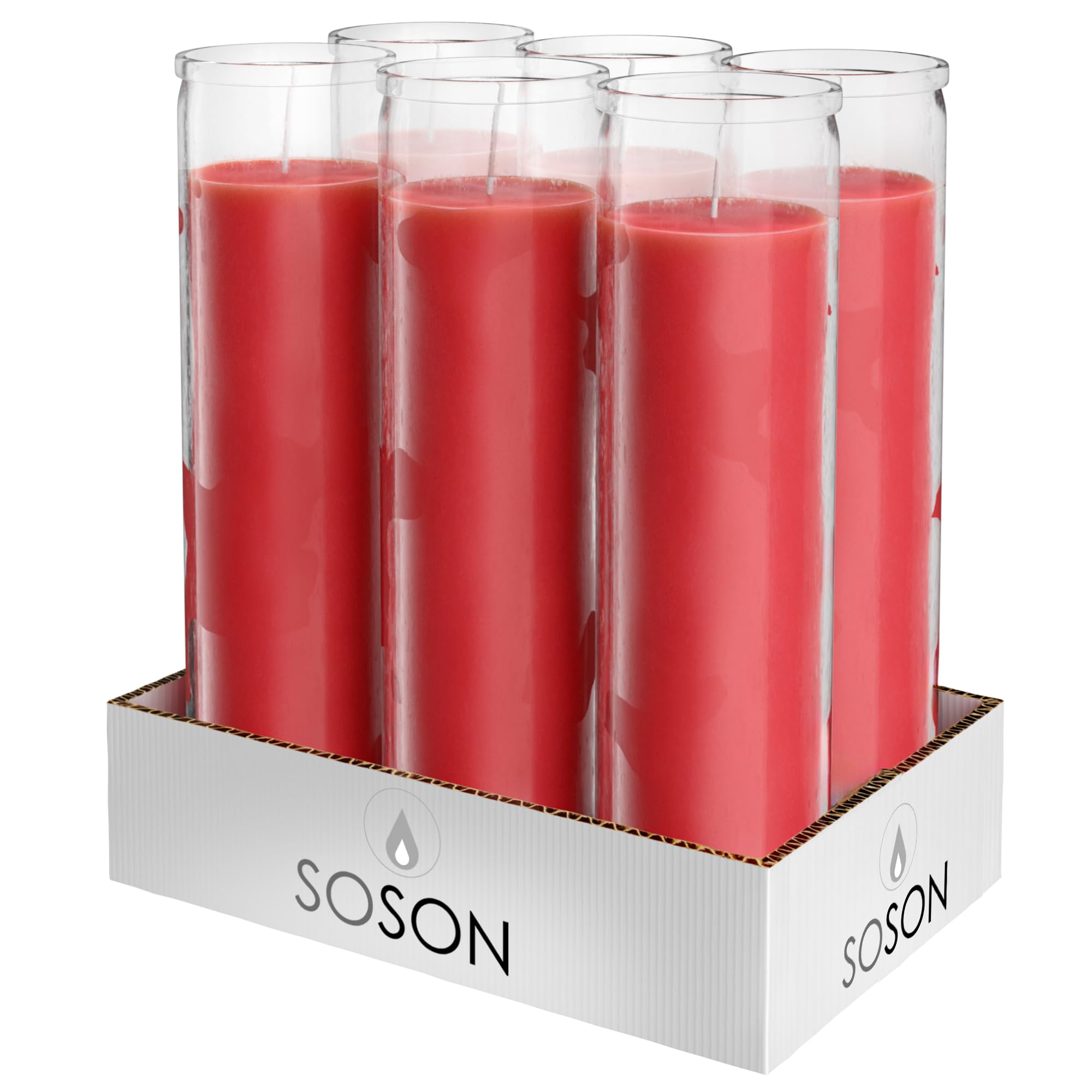 Simply Soson 2x8 inch Red Devotional Candles in Glass Jar - 6 Pack - 90 Hours - Prayer Candle - Tall Pillar Candles for Religiou