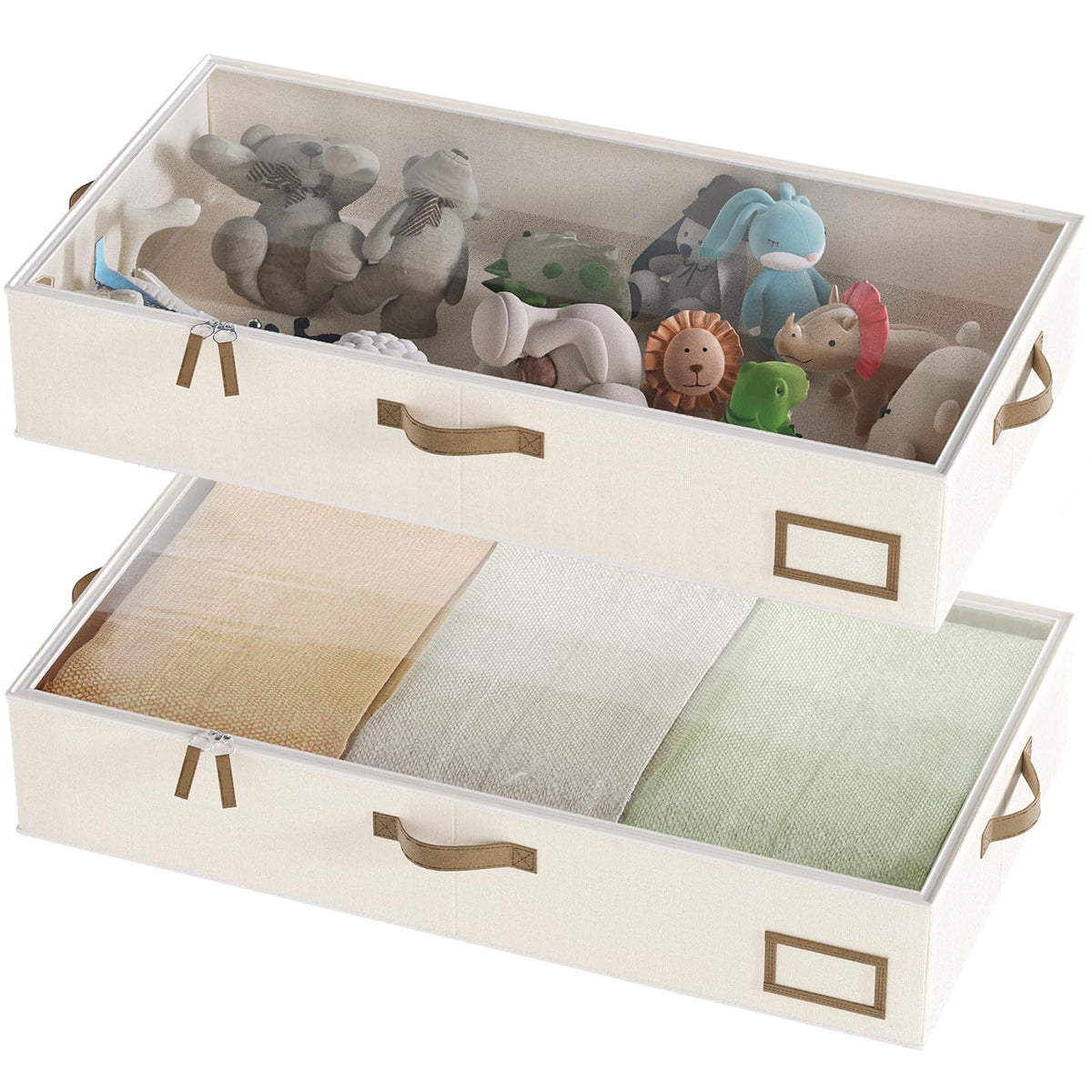 COYACOOL Under Bed Storage Containers, 2-Pack Underbed Storage Box, Collapsible Clothes Storage Bins with Handles and Lid, Mediu