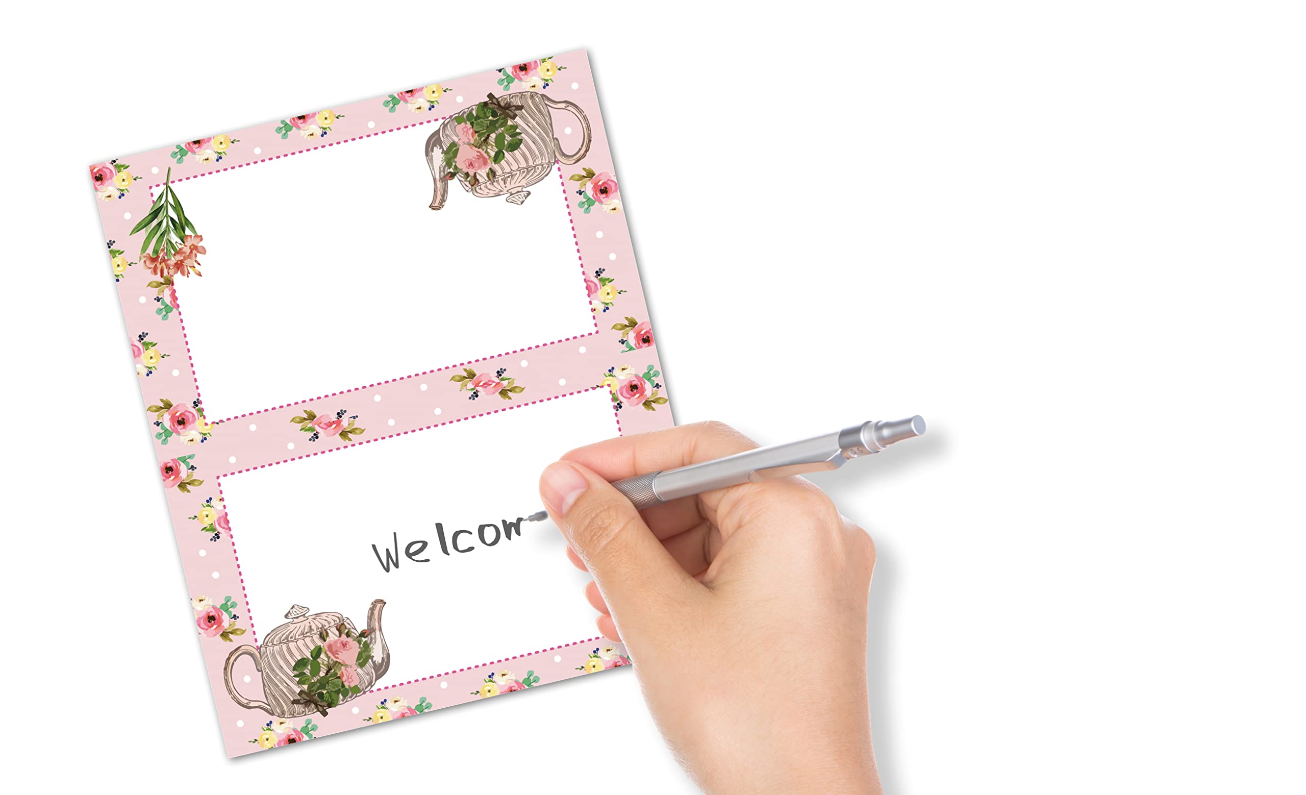 Table Place Card, Tea Party Themed Tent Style Cards, Pack Of 25 Half-Fold Reception Place Card, Perfect For Bride Shower, Birthd