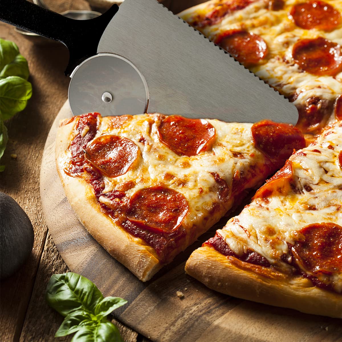 Nuwave 2Pc Pizza Kit, 10    Stainless Steel Pizza Peel, Stainless Steel Pizza Cutter/Server Combo, Great For Thin And Thick Pizz