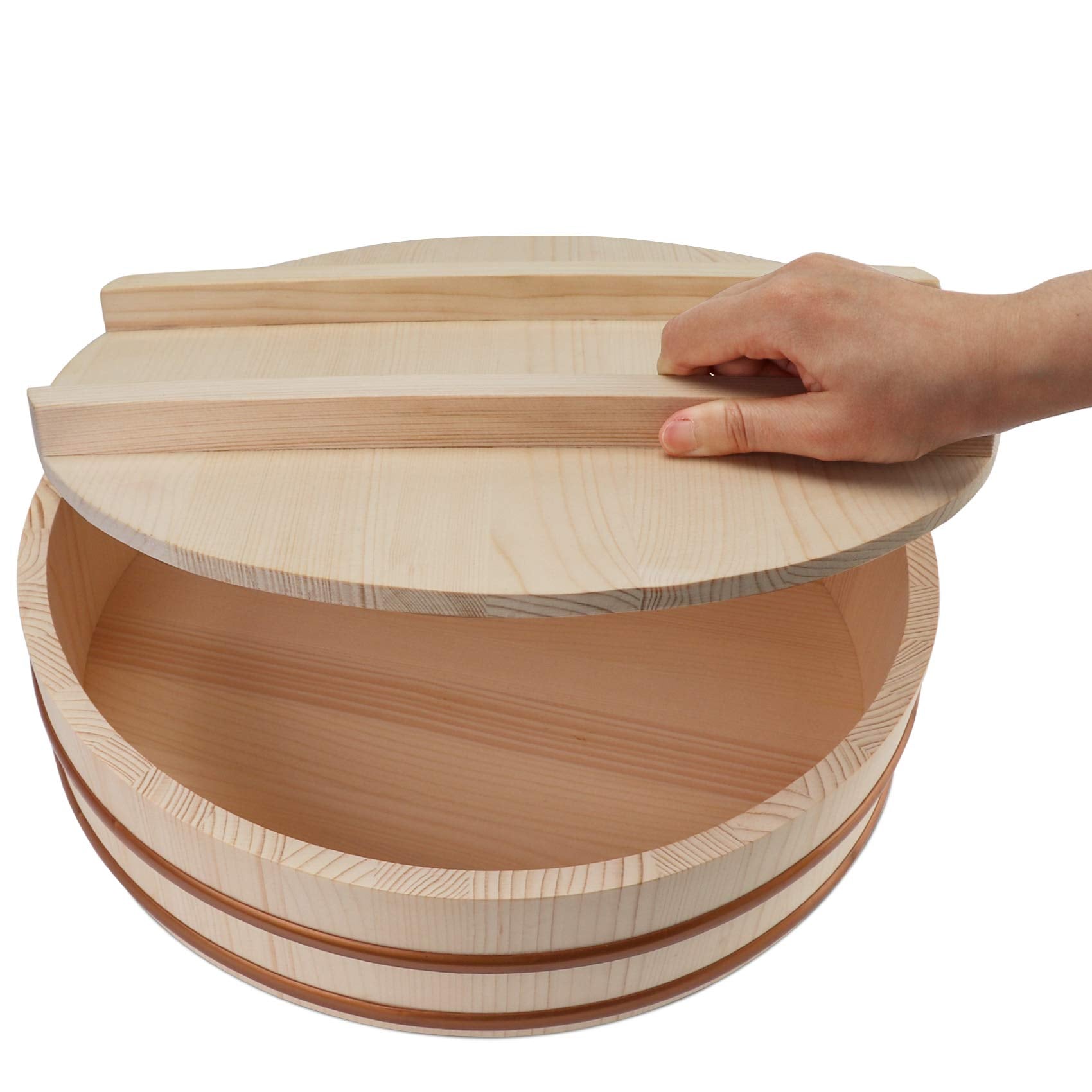 Kichgather Wooden Sushi Rice Bowl With Lid Hangiri Sushi Oke Sushi Rice Mixing Tub (11.8     With Lid)