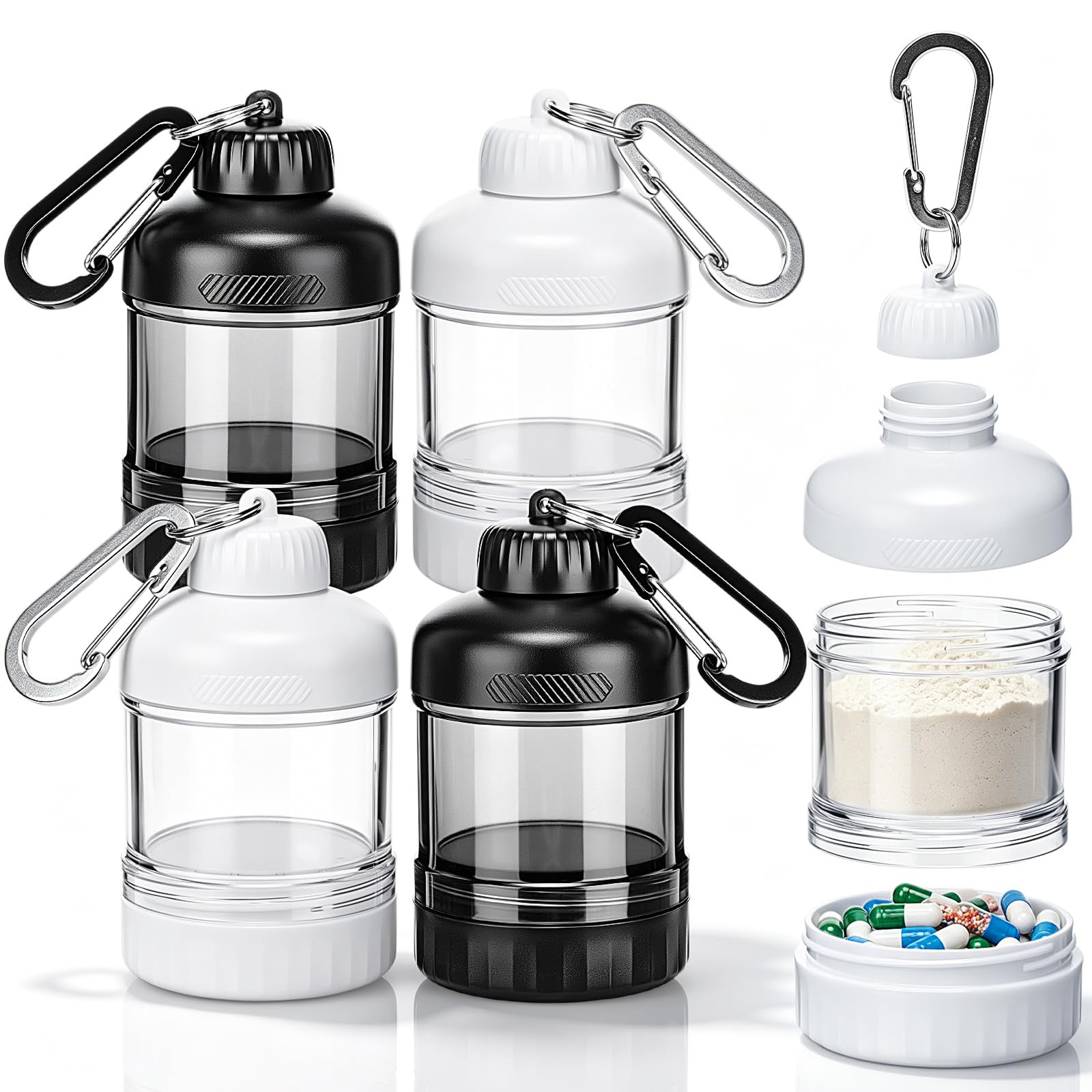 Thenshop 4 Pack Protein Powder Container to Go with Keychain Leakproof Portable Large Capacity Protein Powder Storage Container 