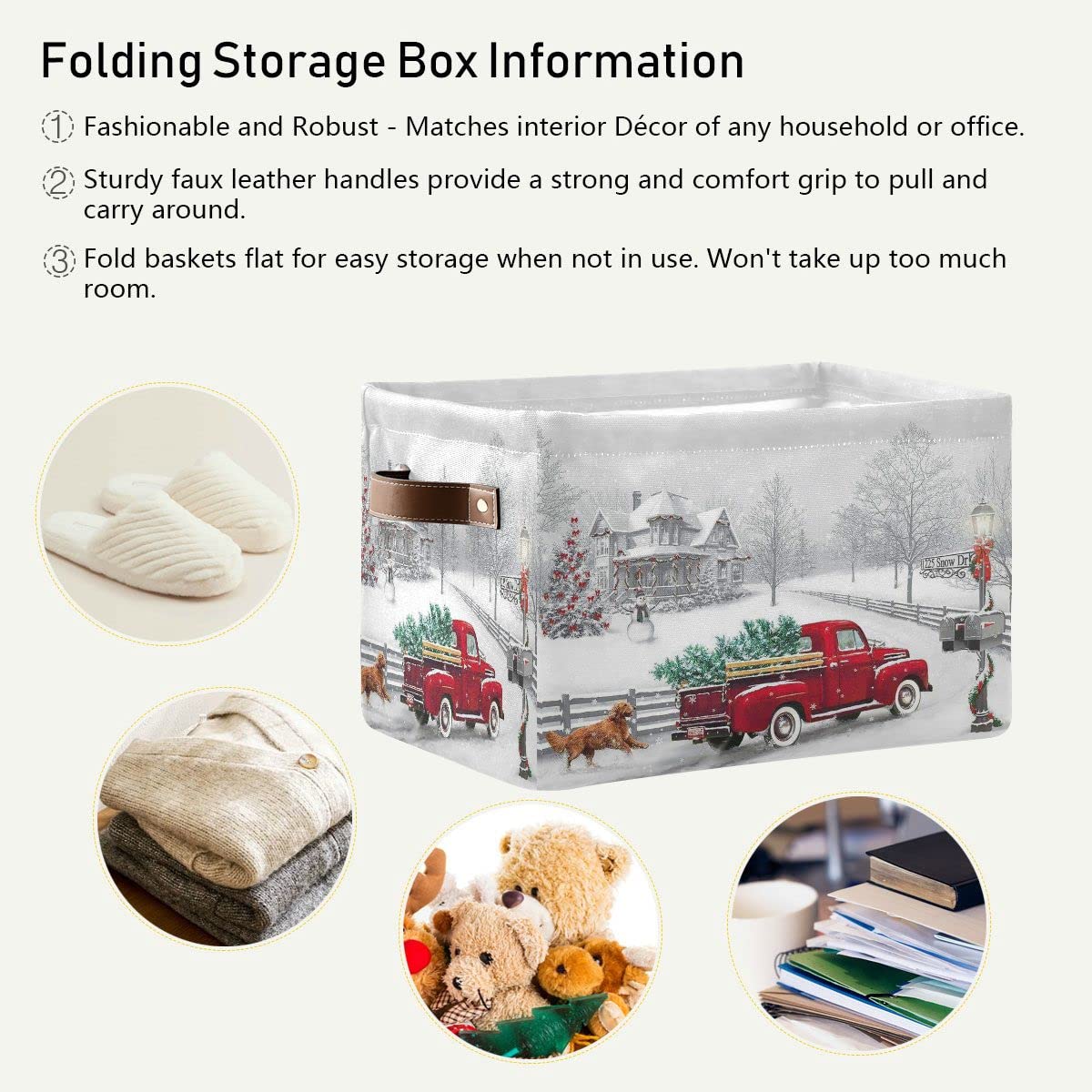 Christmas Tree Red Truck Storage Basket Fabric Laundry Baskets Winter Snowman Snowflake Golden Retriever Dog Storage Boxes Organ