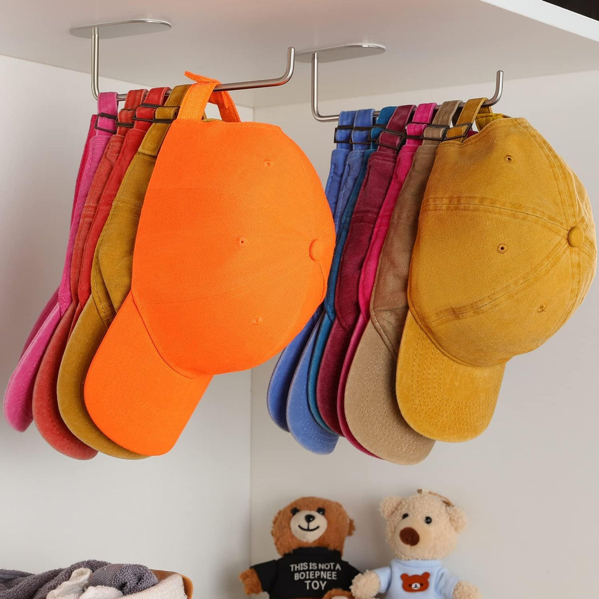Daoun Hat Rack For Baseball Caps - 2 Pieces Adhesive Hat Organizer Wall Mount, Strong Hat Storage Organizer For Baseball Cap No