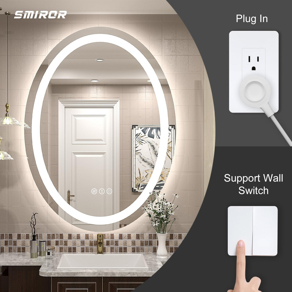 Smiror Oval Led Bathroom Mirror 24X36, Lighted Vanity Mirror For Wall ...