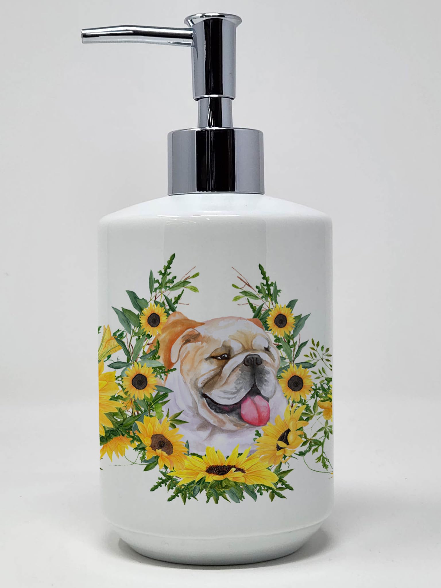 Caroline'S Treasures Ck2831Soap English Bulldog In Sunflowers Ceramic Soap Dispenser Hand Soap Dispenser Pump Bottles For Bathro