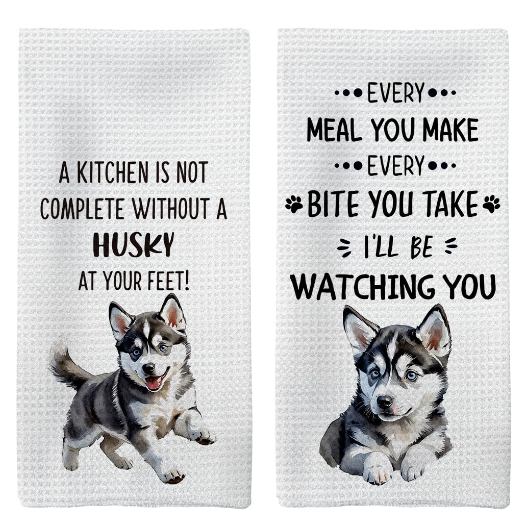 Tzhim Husky Gifts Kitchen Towels Set Of 2, Husky Gifts For Husky Lovers Women, Husky Mom Gifts, Husky Dog Gifts Hand Towels, Hus