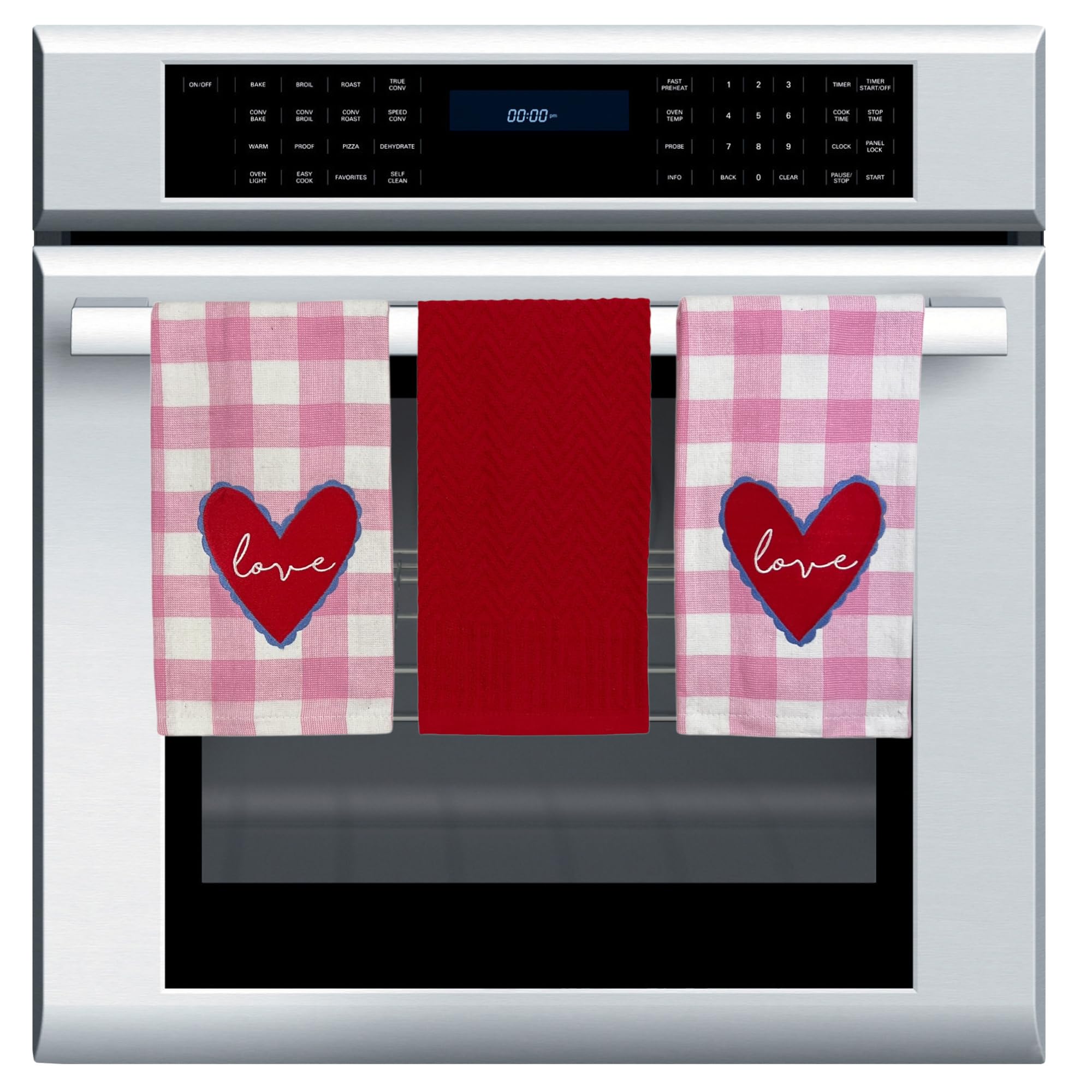 Serafina Home Valentine'S Day Love Hand Kitchen Dish Towels: Soft Absorbent Embroidered Gingham Pink Heart Love Design, 100% Cot