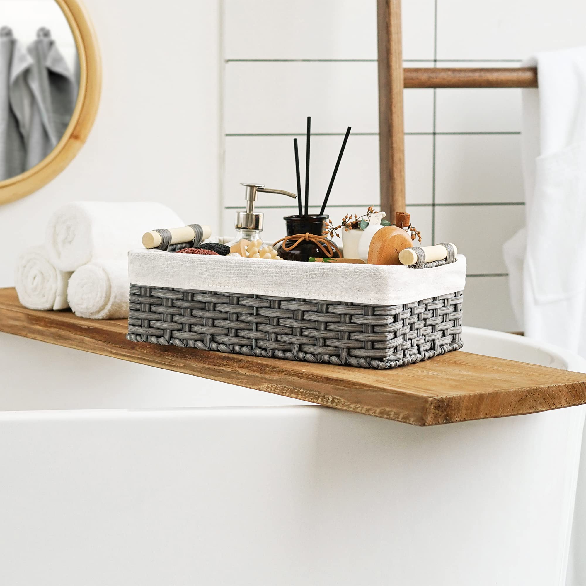 GRANNY SAYS Gray Wicker Baskets, Decorative Baskets for Shelves, Basket Organizer with Handles, Small Wicker Baskets for Organiz