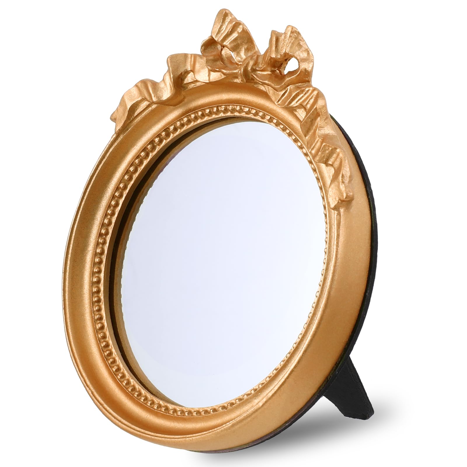 Small Wall Mirror 4.2'' Gold Vintage Makeup Desk Mirror Traditional Roundness Table Mirror Antique Mirror With Resin Frame Decor
