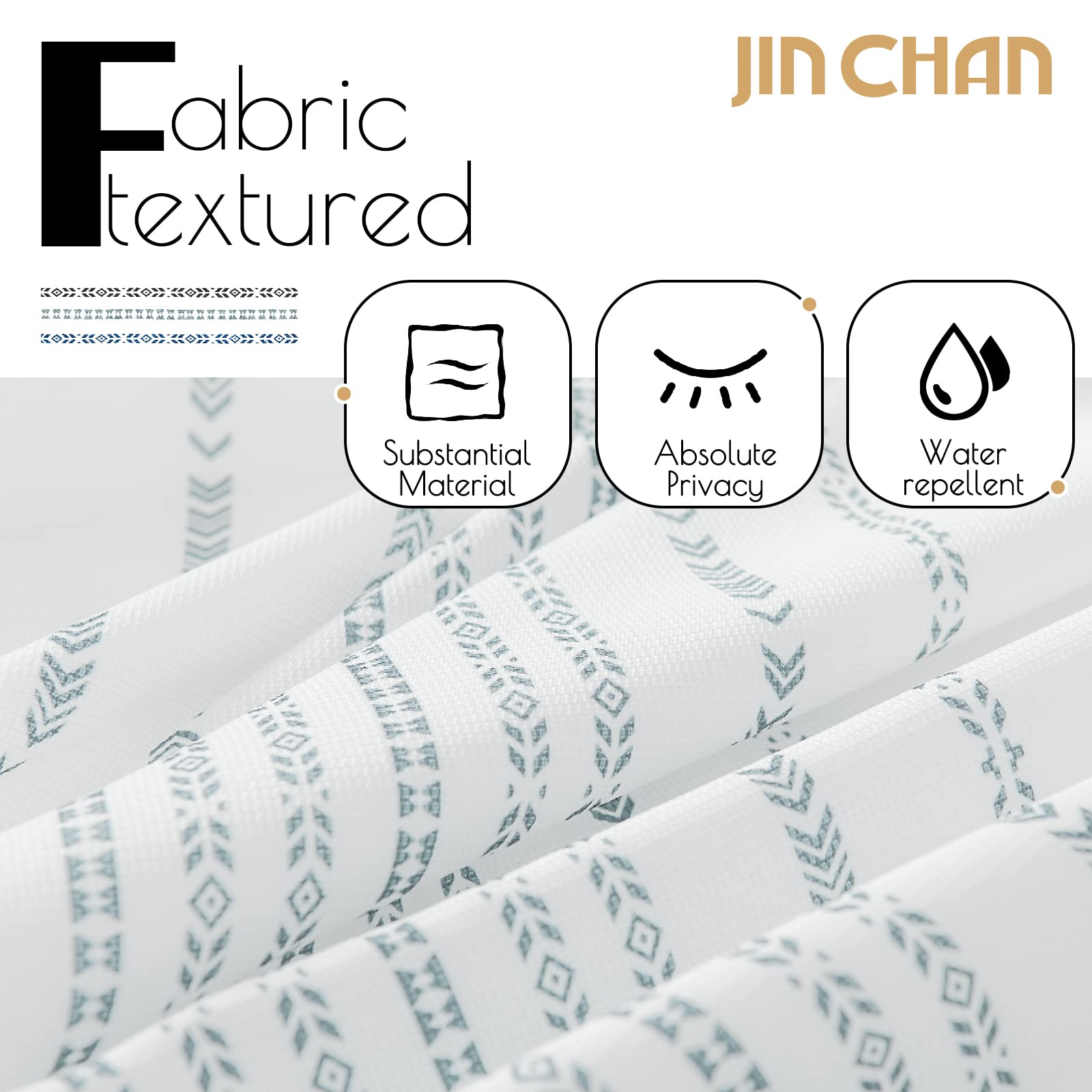 Jinchan Grey And White Shower Curtain Fabric Shower Curtain For Bathroom Modern Boho Striped Shower Curtain Spring Waterproof In