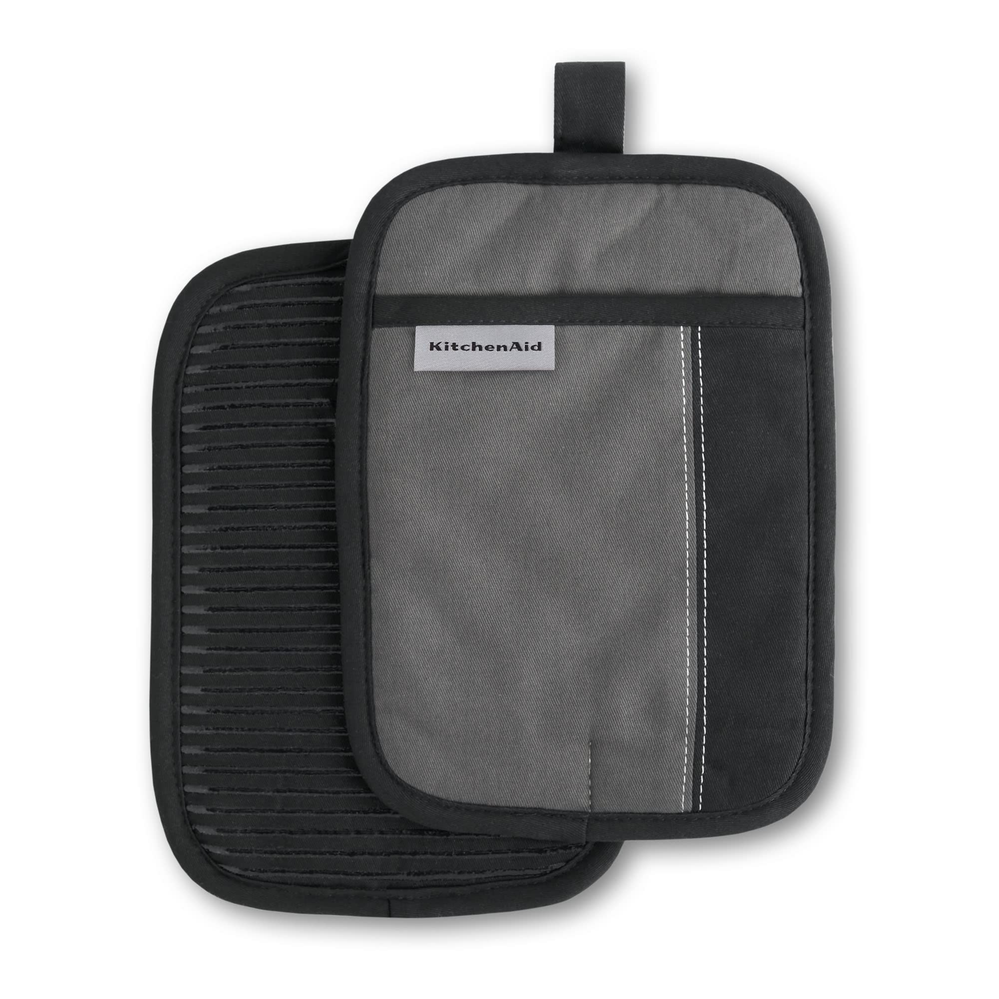 KITCHENAID Beacon Two-Tone Pot Holder 2-Pack Set, Contour Silver/Matte Black, 7x10