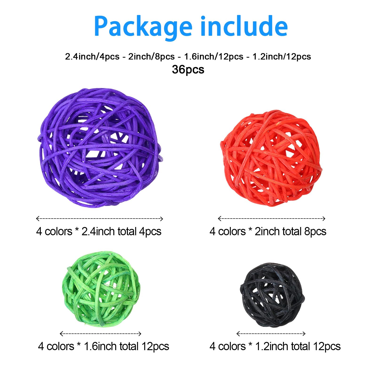 Patelai 36 Pcs Wicker Rattan Balls Decorative Balls for Vase Centerpiece Bowls Orbs Filler for Home Decor,4 Sizes(Orange, Purple