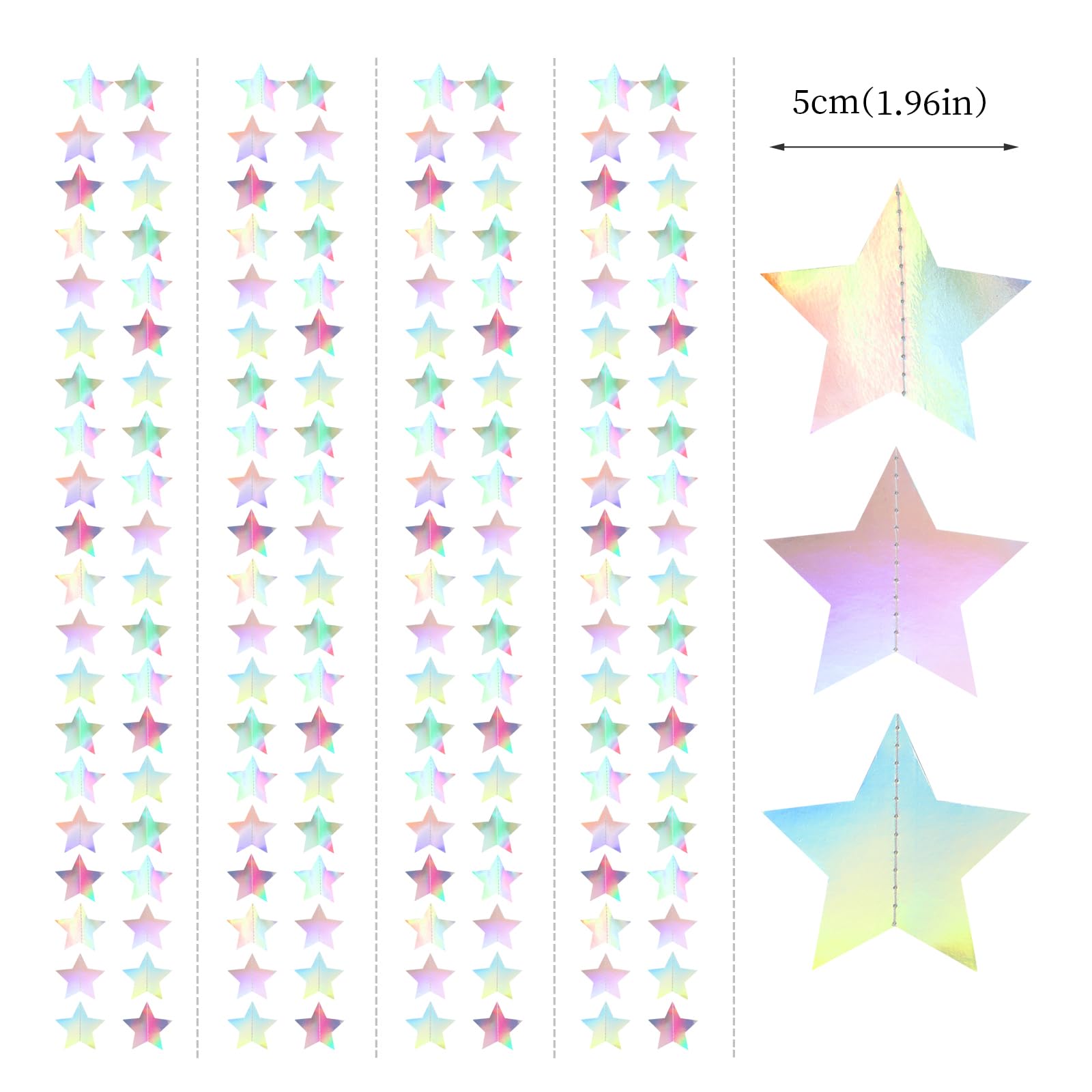 Iridescent Disco-Holographic Party-Decorations Christmas Garland - 62Ft Twinkle Little Star Streamers Hanging Banner,Wedding Bir