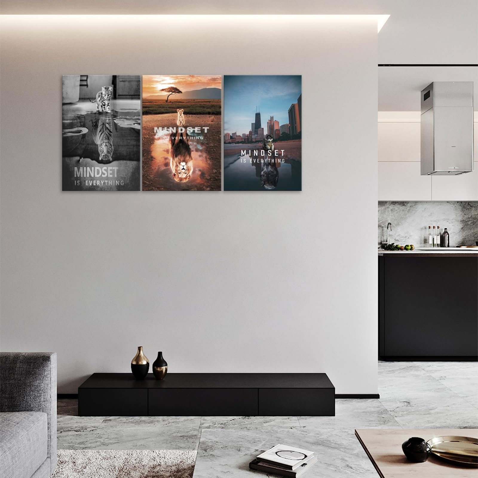 Kawahone Motivational Lion Wall Art - Inspirational Mindset Posters Wall Decor-Mindset Is Everything Canvas Prints Success Frame