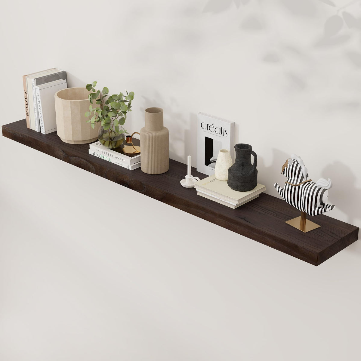 Axeman 55 Inch Fireplace Mantel Shelf - 8 Inch Deep Rustic Solid Elm Wood Floating Shelf, Wall Mounted Farmhouse Display Shelf W