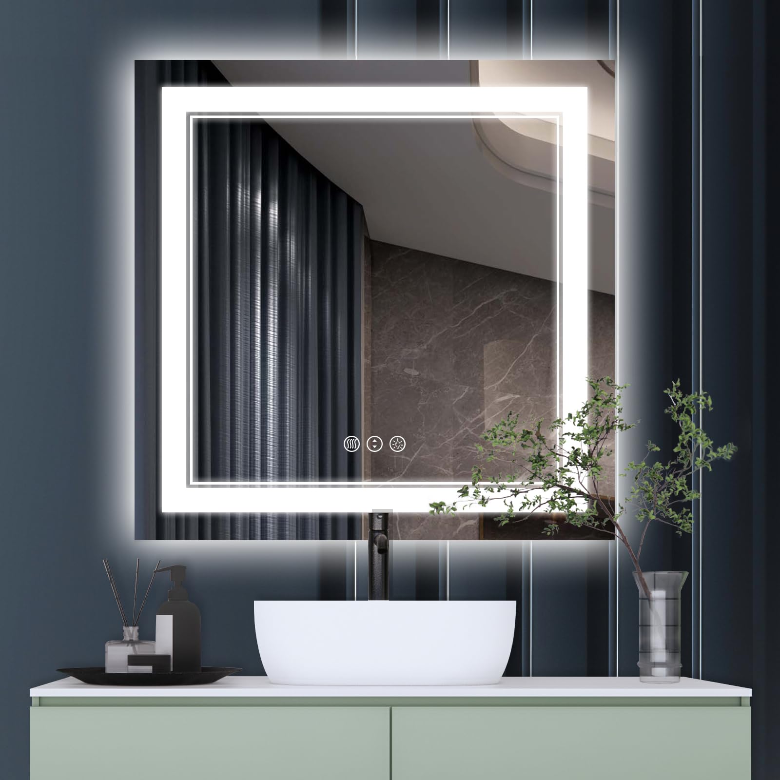 Istripmf 36X36 Inch Lighted Bathroom Mirror For Wall,Front Lighted And Rgb Backlit Led Bathroom Mirror With Lights,Tempered Glas