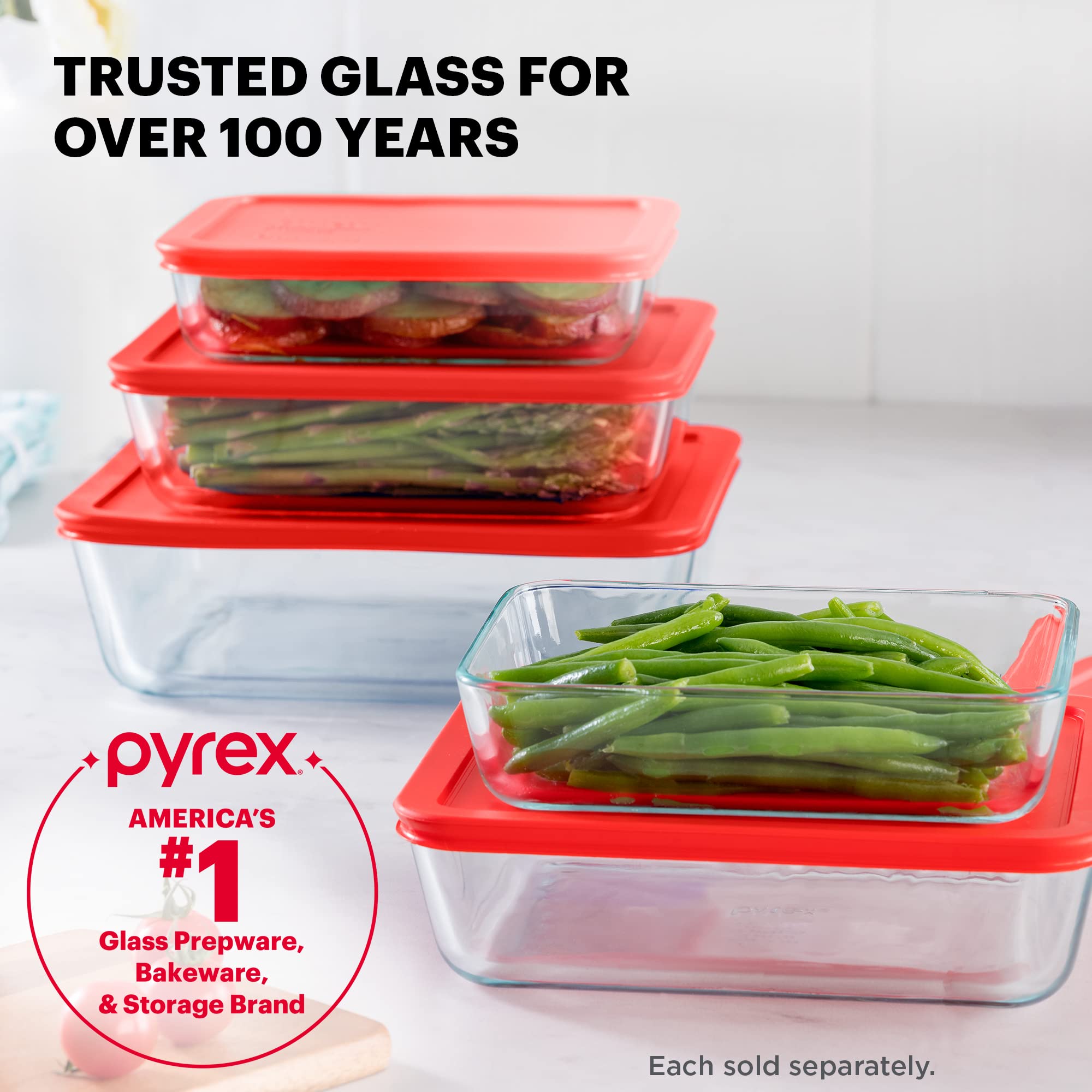 Pyrex Simply Store Glass Food Storage Container, Snug Fit Non-Toxic Plastic Bpa-Free Lids, Freezer Dishwasher Microwave Safe, 11