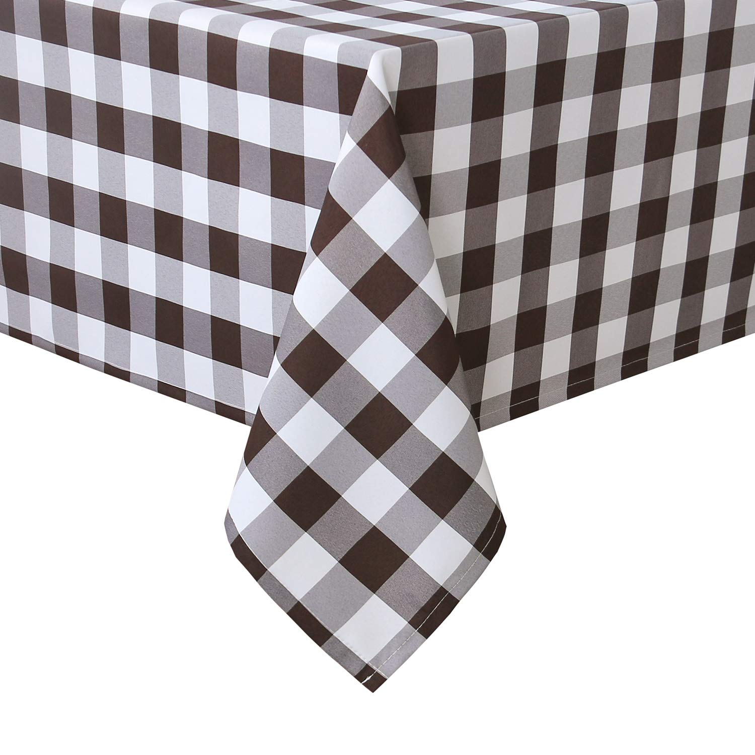 Hiasan Checkered Tablecloth Rectangle - Stain Resistant, Waterproof Polyester Picnic Table Cloth Gingham, 60 X 140 Inch, Coffee