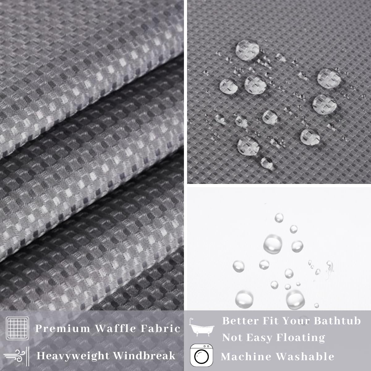 Ecoehoe Extra Long 71X79 Gray Waffle Fabric Hook Free Shower Curtain With Removable Polyester Liner-Heavy Weight