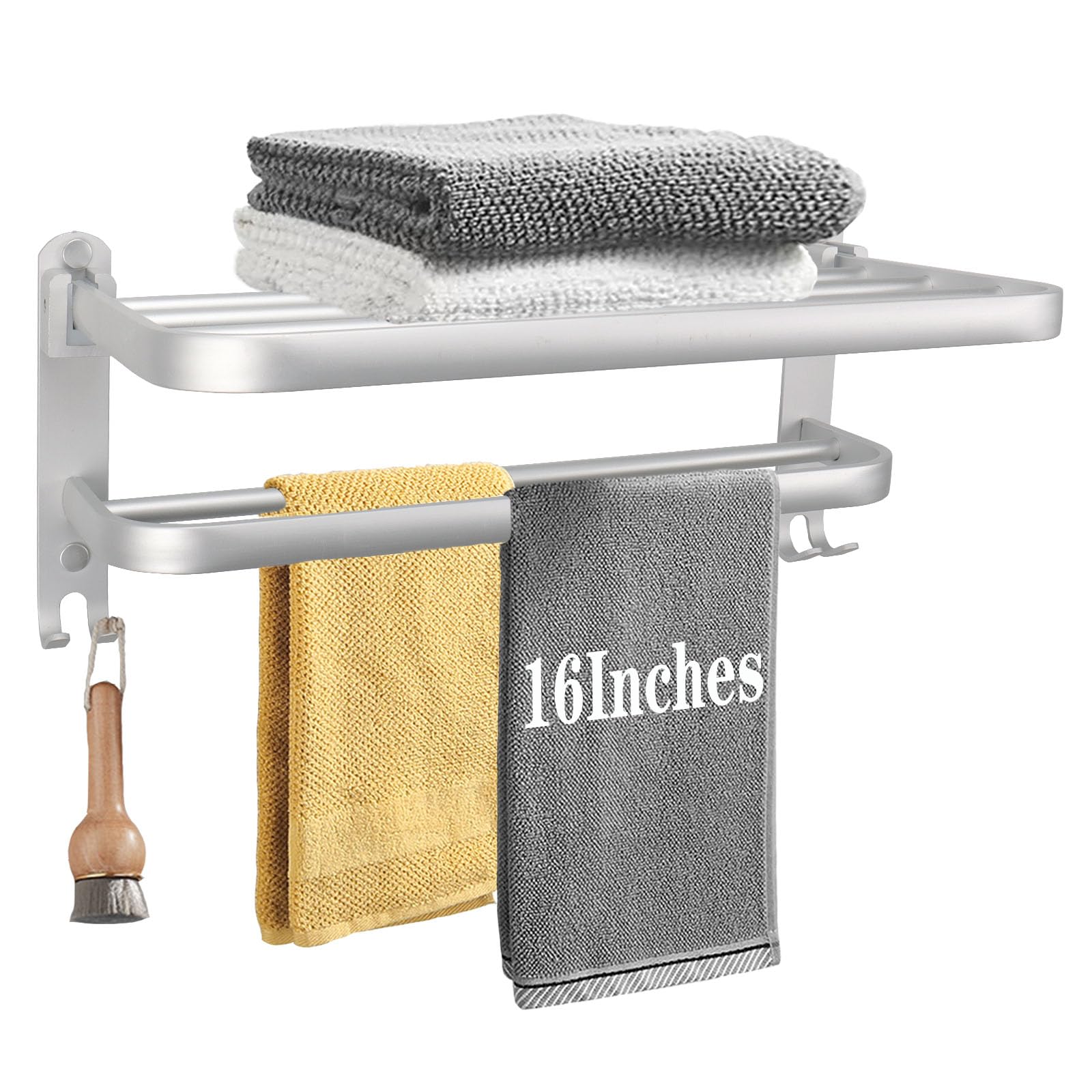 Vanloory Towel Rack For Bathroom, Bath Towel Holder With Double Towel Bar And Fold-Able Towel Shelf, Rustproof Towel Organizer W