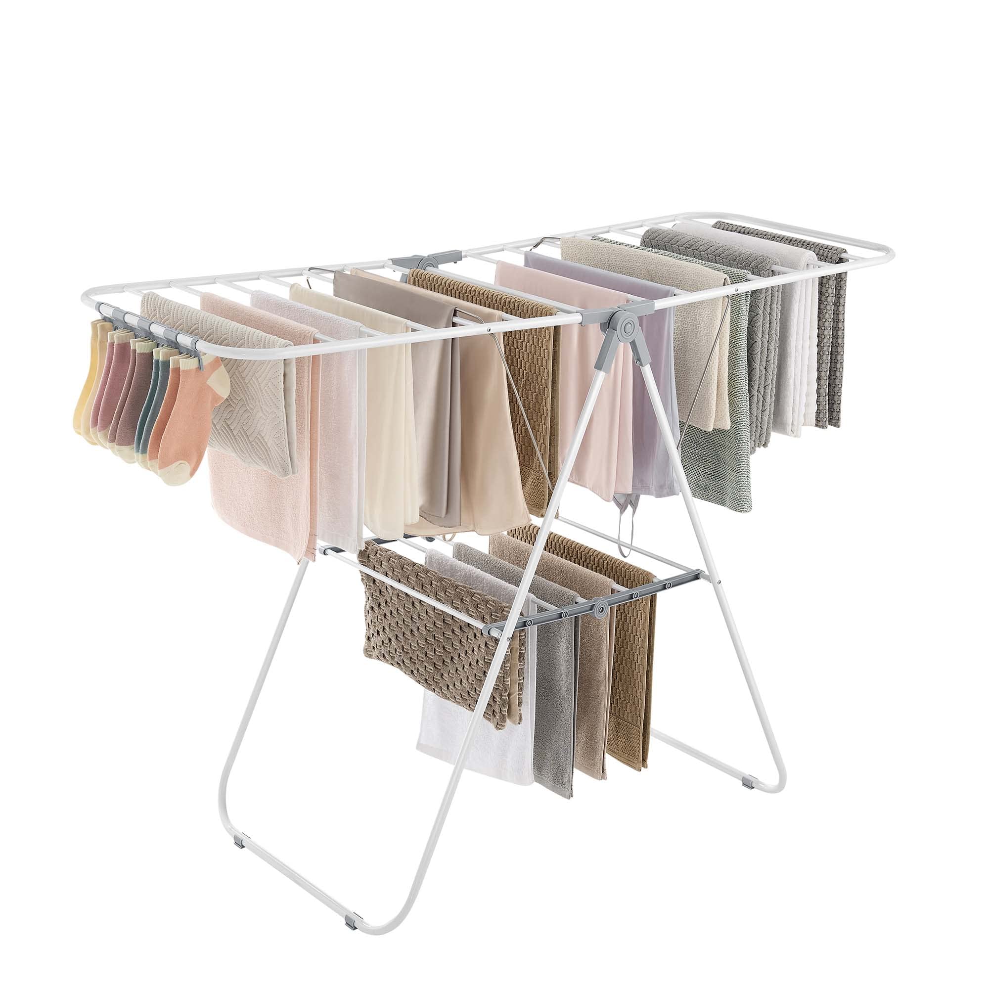 Songmics Clothes Drying Rack, With Sock Clips, Stainless Steel Laundry Rack, Foldable, Space-Saving, Free-Standing Indoor Airer,