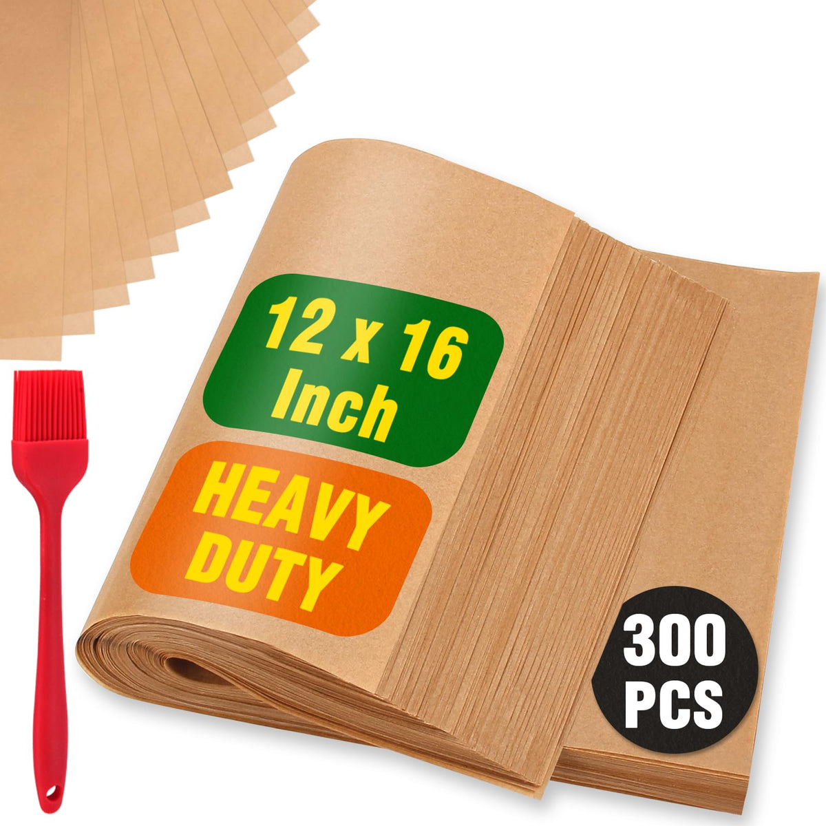 300 Pcs Parchment Paper Sheets - Oamceg 12X16 Inch No Chemical Non-Stick Unbleached Pre-Cut Parchment Paper With A Silicone Brus