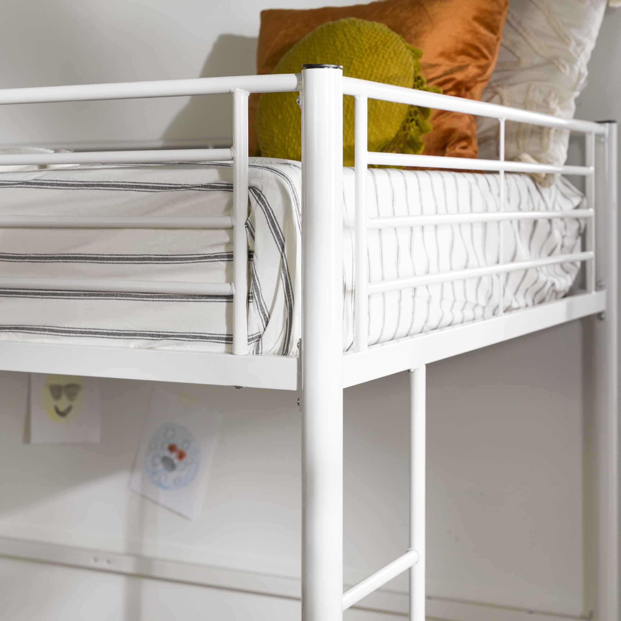 Walker Edison Timothee Urban Industrial Metal Double Over Loft Bunk Bed, Full Double, White