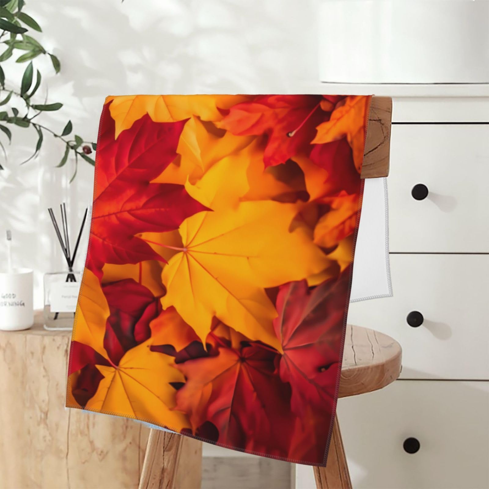 Dewoofly Fall Maple Leaves Thin Fingertip Towels, Thanksgiving Hand Towel For Picnic All Season 12 X 27.5 Inch