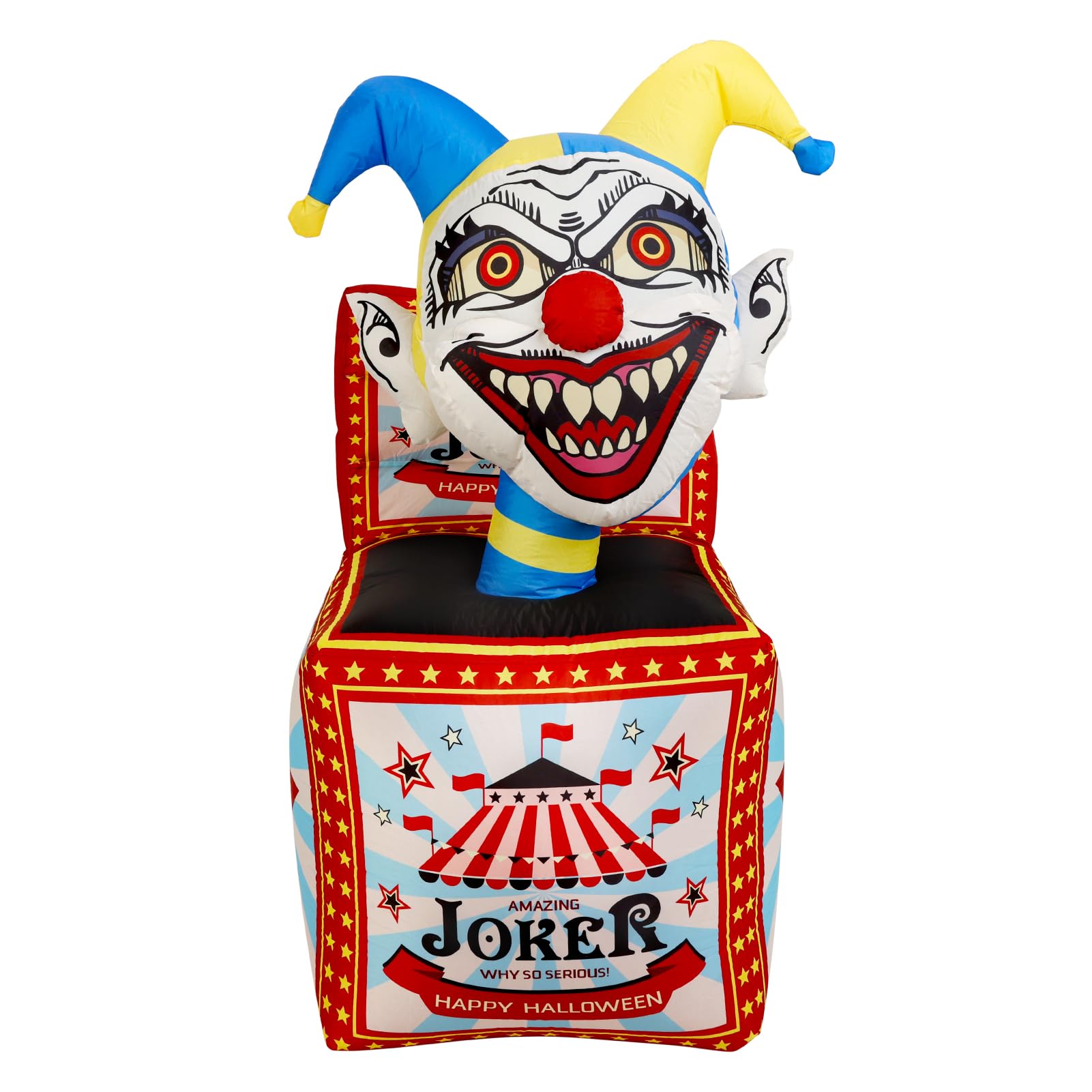 WBHome 5 Ft Halloween Inflatable Circus Clown Box Outdoor Decorations, Blow Up Yard Decor with Built-in LED Light (Plug in) for