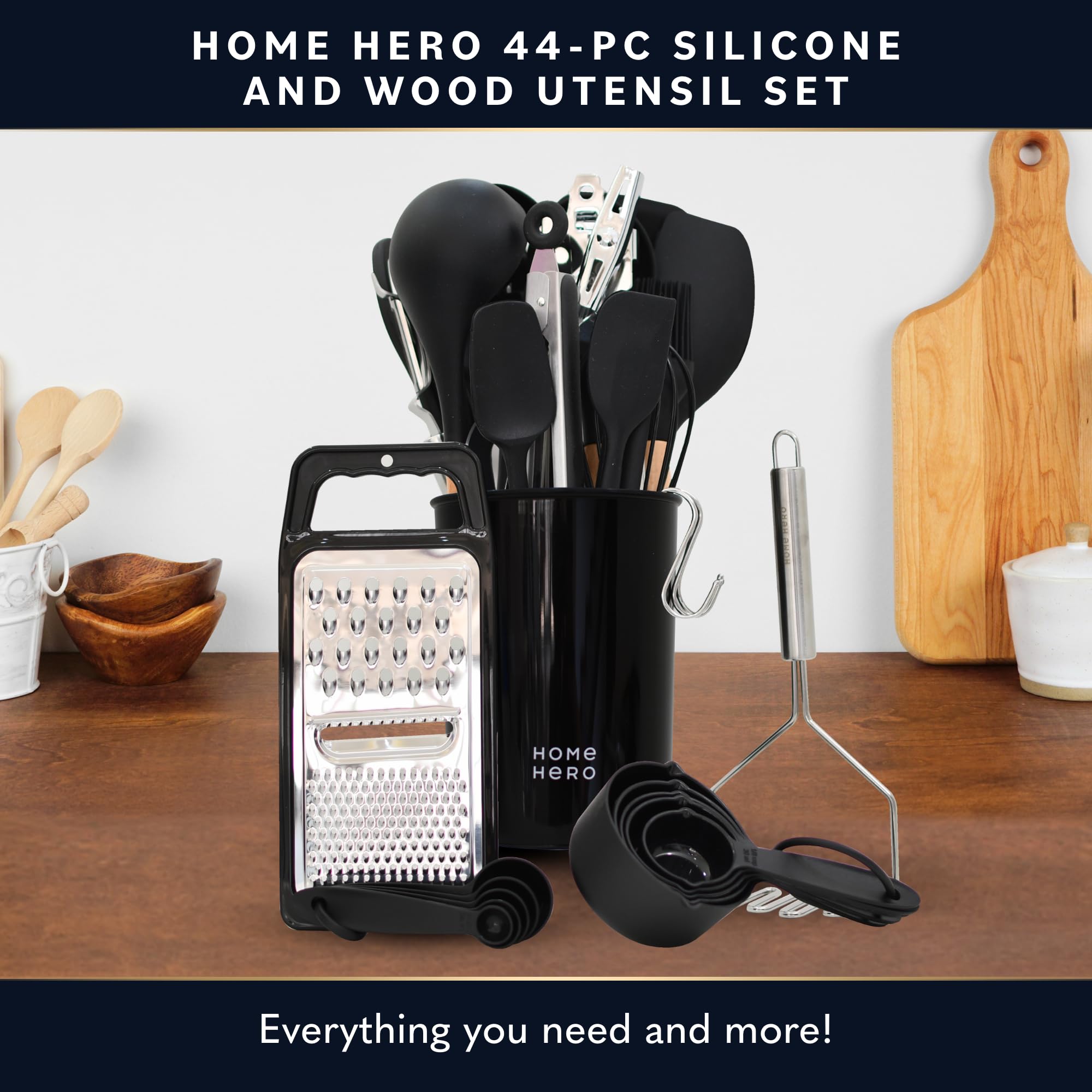 Home Hero 44 Pcs Silicone Kitchen Utensils Set, Non-Stick Silicone Cooking Utensils Set With Spatula, Wooden Handle Spatula, Sil