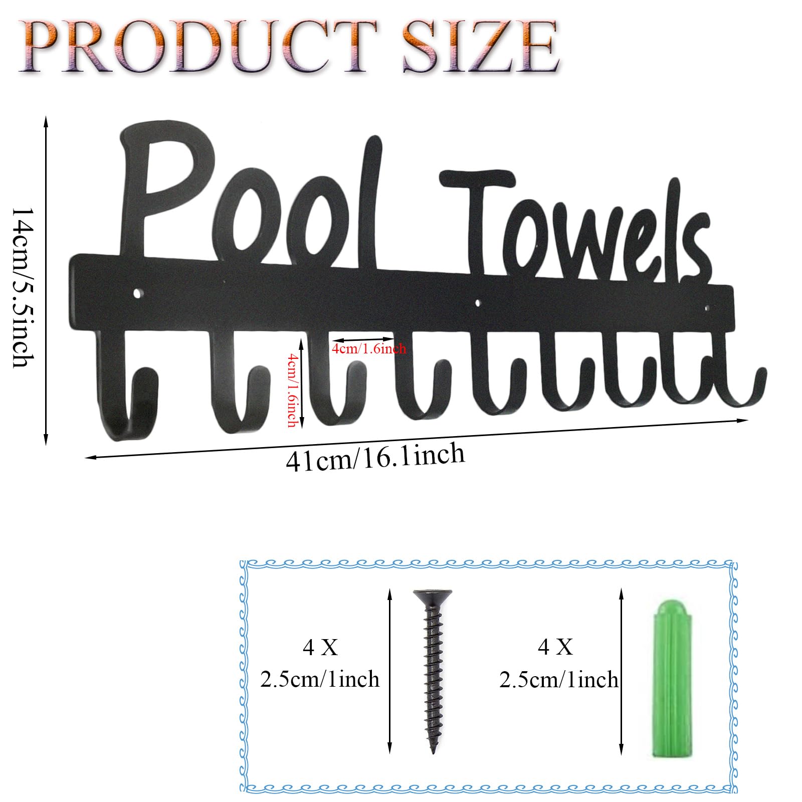 Greatmh Black Pool Towel Rack Outdoor Towel Rack For Pool Towel Hooks Towel Hanger For Bathrobes Clothes 9 Hooks