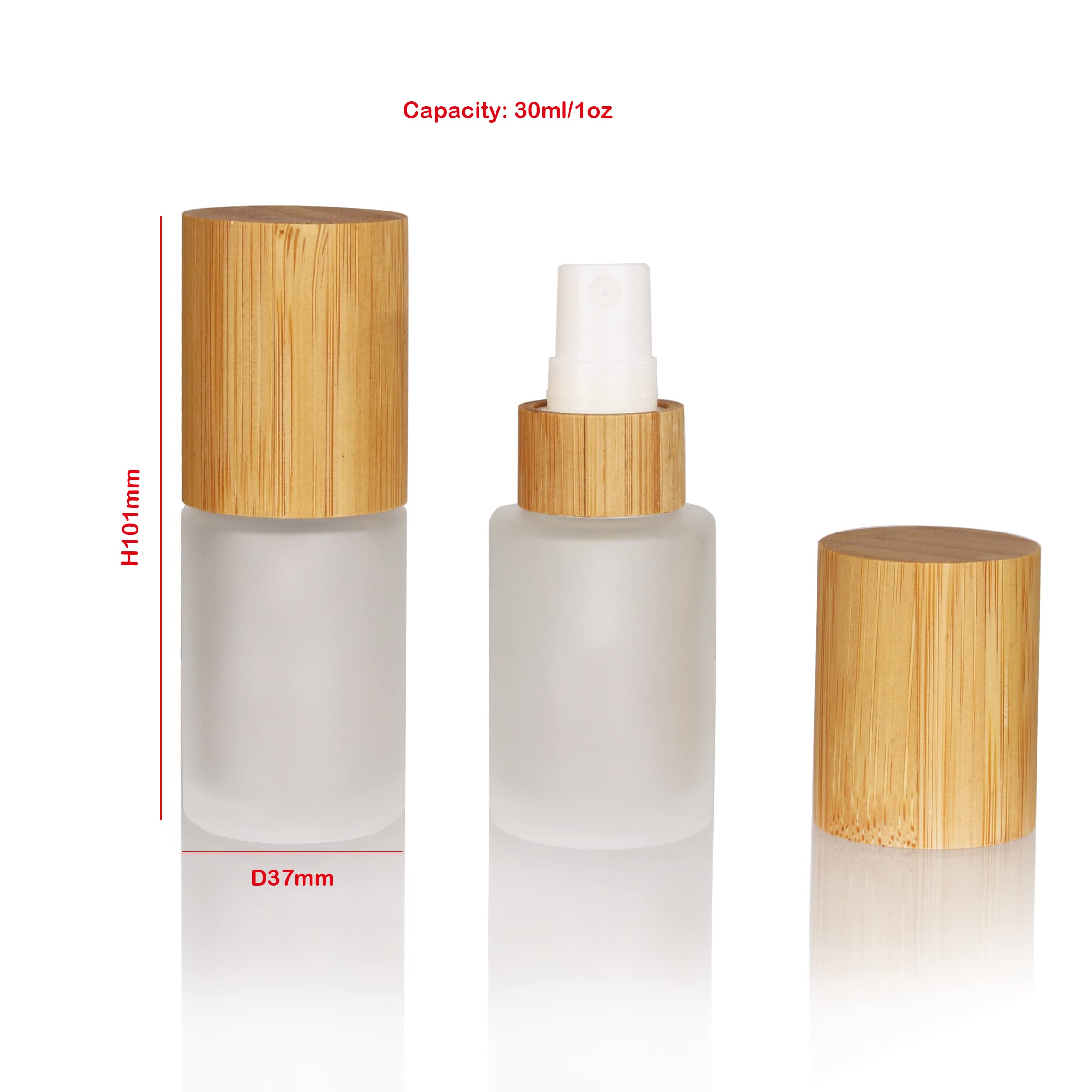 Cosidea 6 Pcs Empty 1Oz / 30Ml Bamboo Lid Frosted Glass Spray Bottle With Fine Mist Despenser Head For Liquid Perfume Toiletries