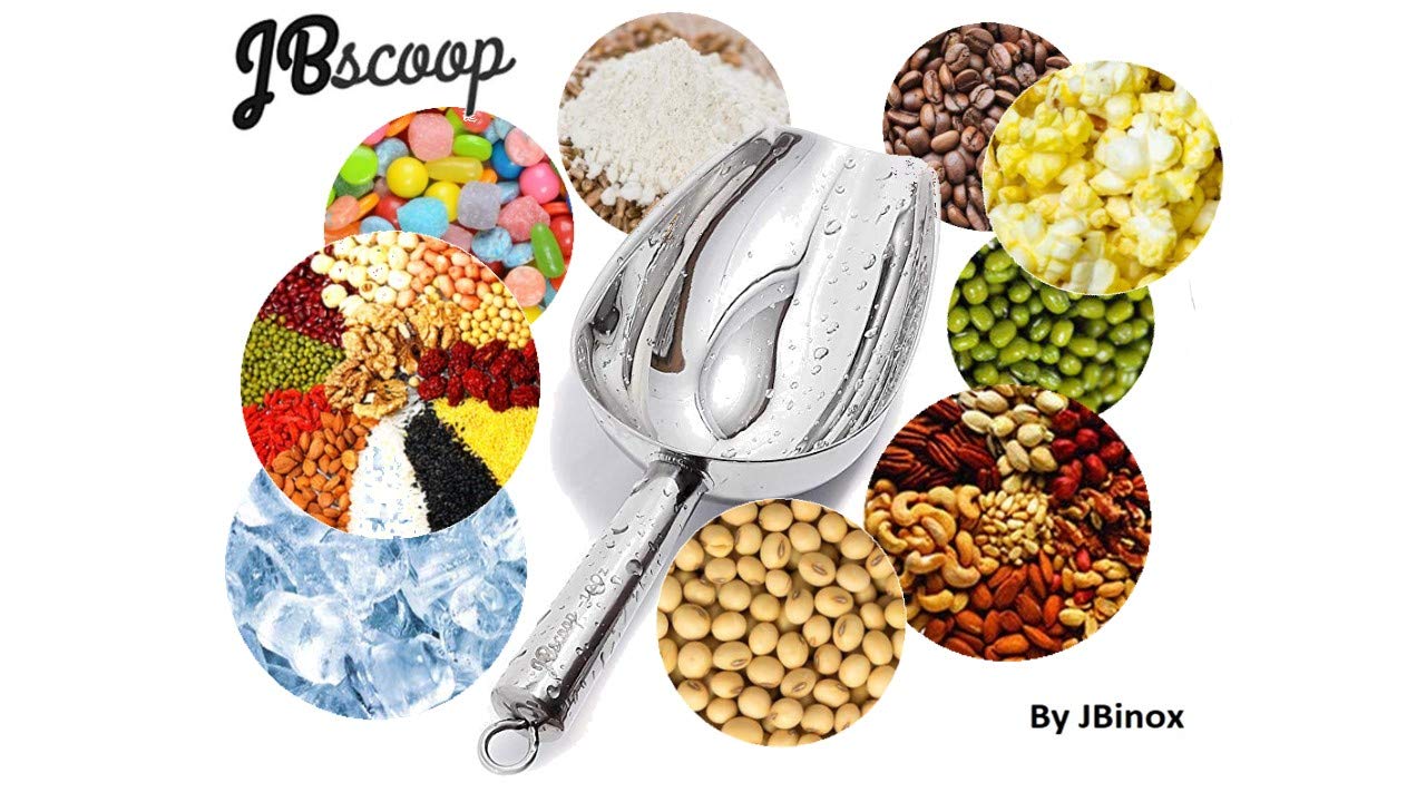 Jbscoop Stainless Steel Scoop For Ice, 9.6 Inch Metal Food Scoop Kitchen Bar Party Wedding Heavy Duty Dishwasher Safe - 8 Oz