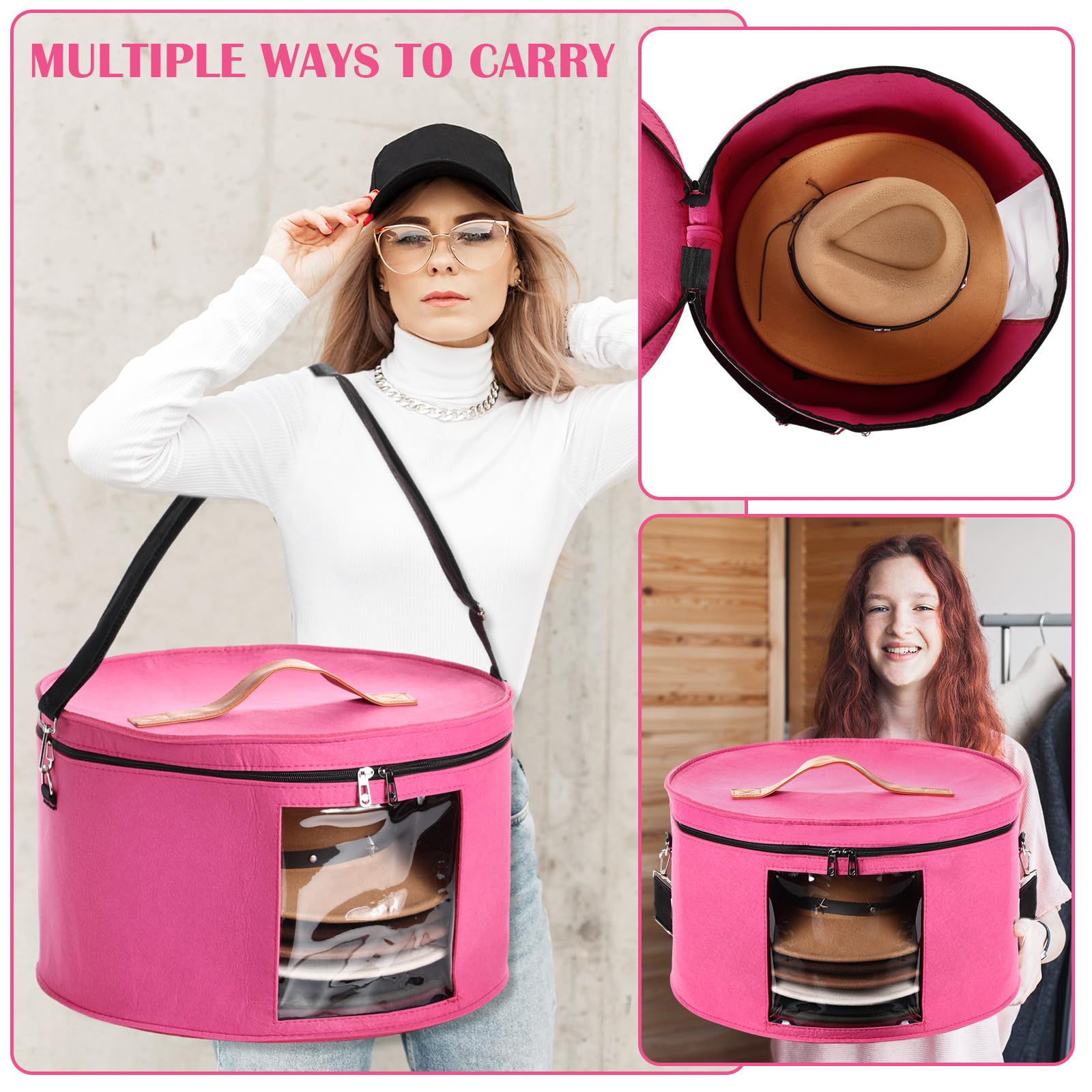 Suzile 4 Pack Large Round Foldable Felt Hat Box For Women Storage 17 X 10 Inch Cowboy Hat Storage Box With Lid Closet Cowboy Hat