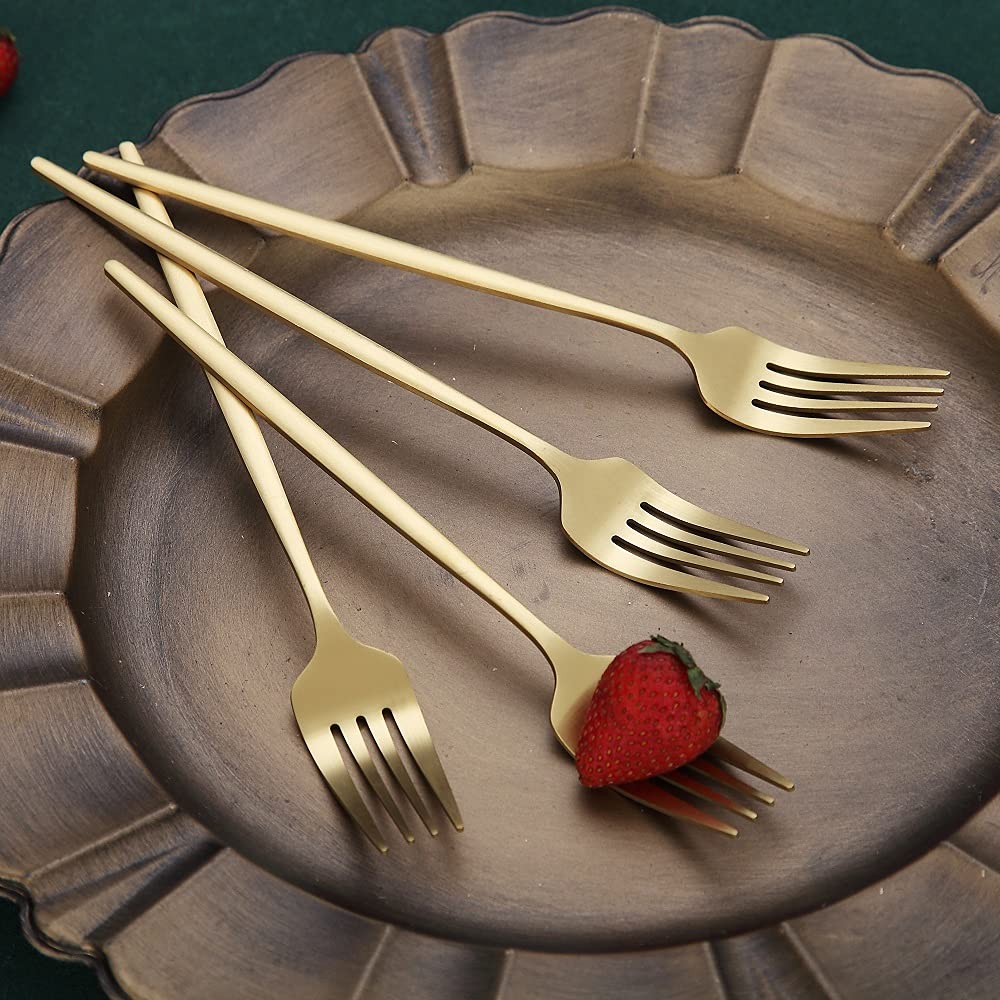 Matt Gold Dinner Forks 6 Piece, Stainless Steel 8.4'' Forks Silverware Set, Dessert Forks, Table Forks, Salad Forks For Home, Ki