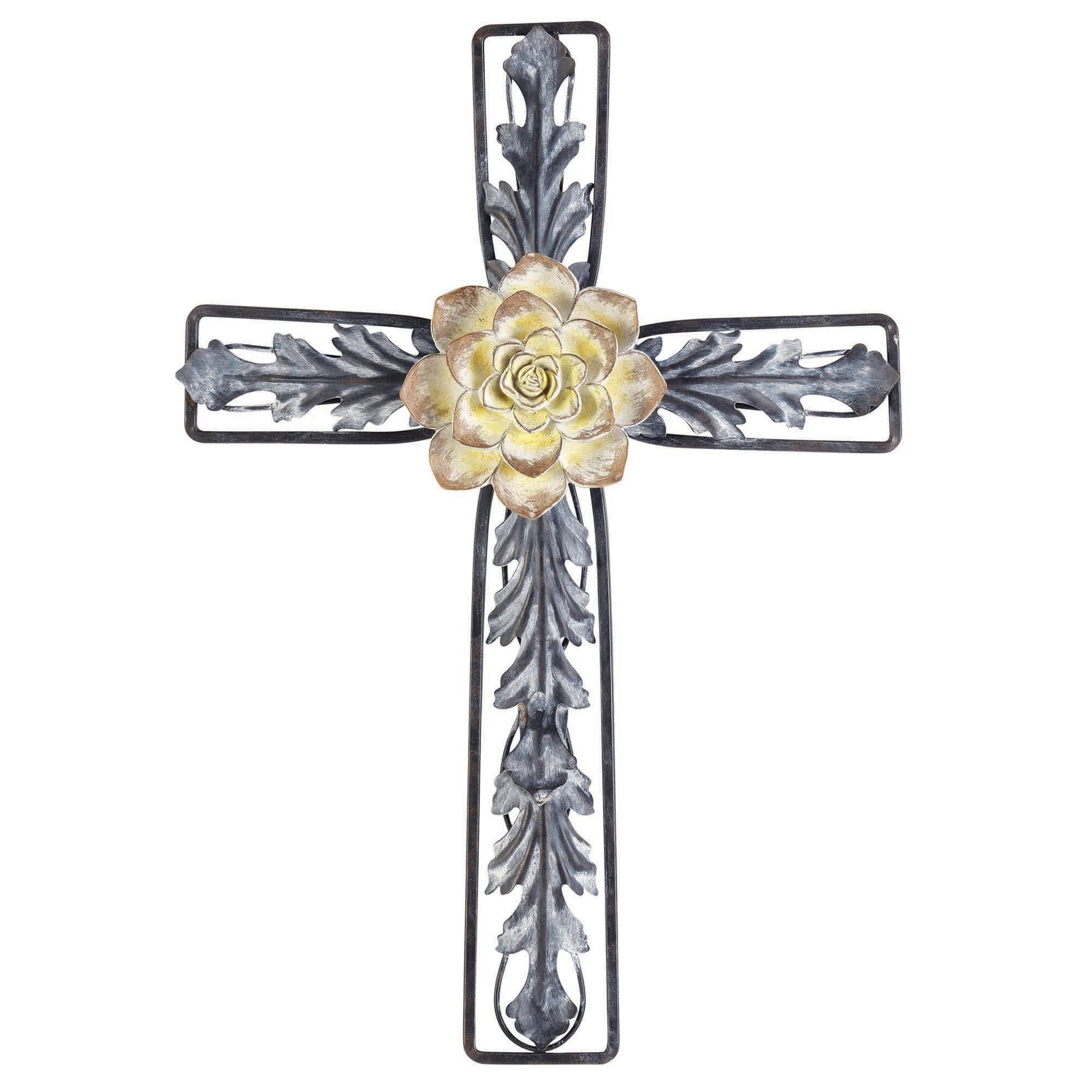 Dicksons Whitewash Ornate Floral 18.5 inch Metal Hanging Wall Cross