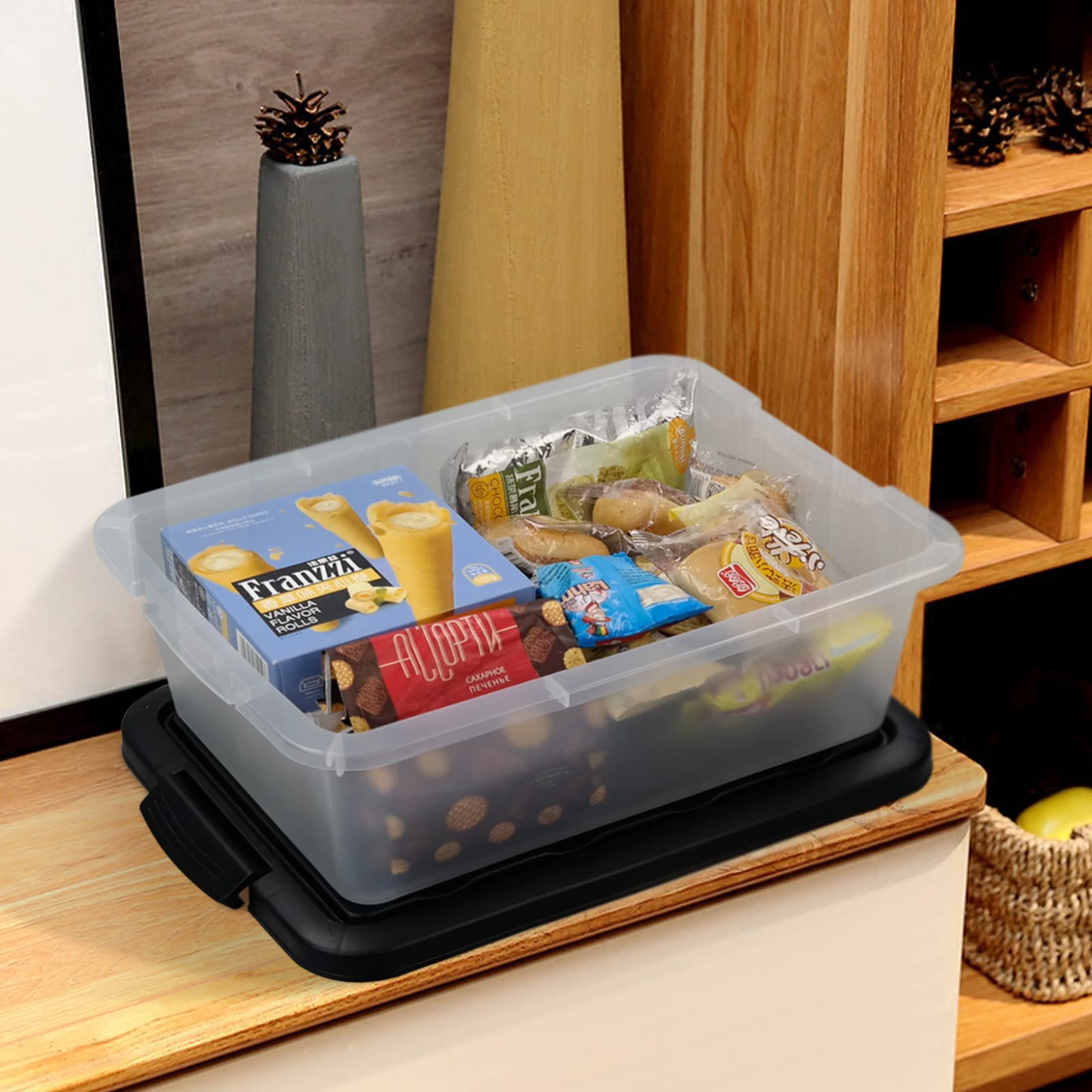 Teyyvn 14 L Clear Storage Box, 2-Pack Plastic Storage Bin With Black Lid