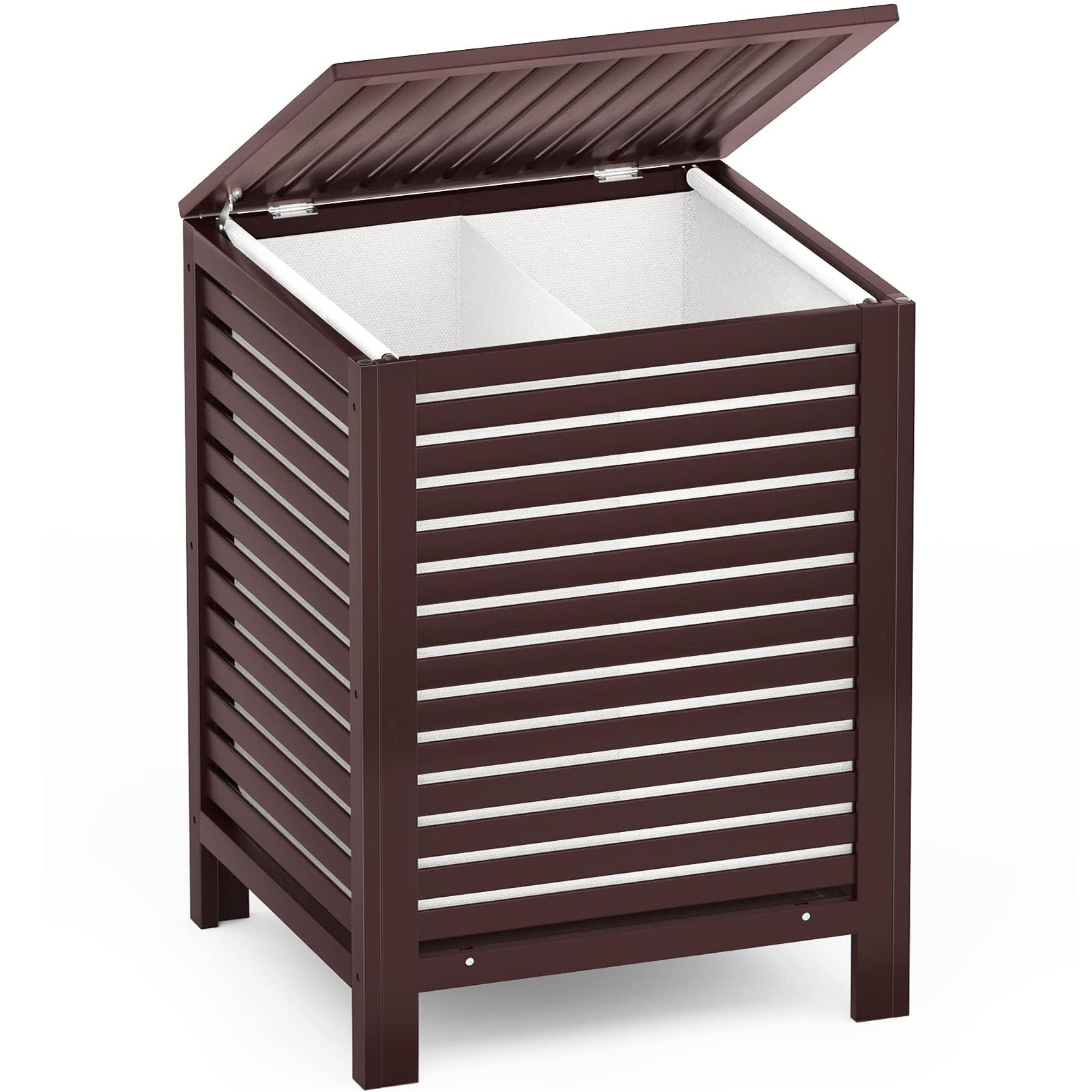 Homykic Bamboo Laundry Hamper  with Lid and Removable Liner Bag  2-Section 120L  Large Raised Basket Sorter?for Clothes  Bathroom  Bedroom  Easy to Assemble  Espresso