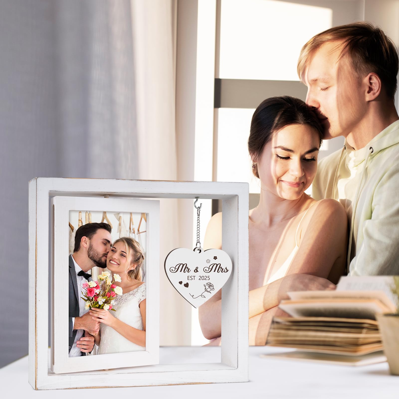 Apjielop Personalized Wedding Picture Frame for Newlyweds, 4x6 Inches, Bridal Shower Gift, Mr and Mrs Gift, For Wedding