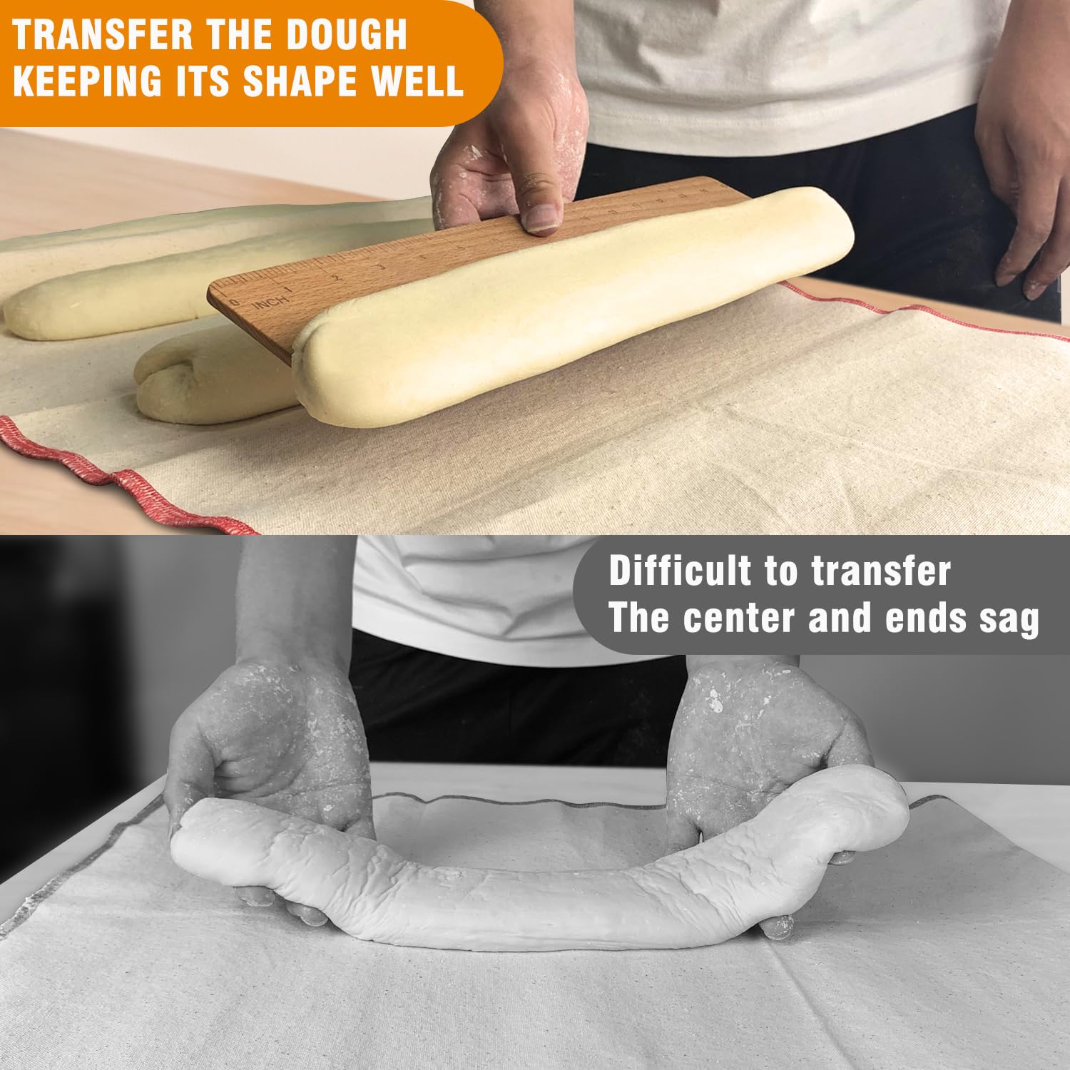 Walfos Baguette Transfer Peel 15 Inch, Baguette Flipping Board For French Bread Baking