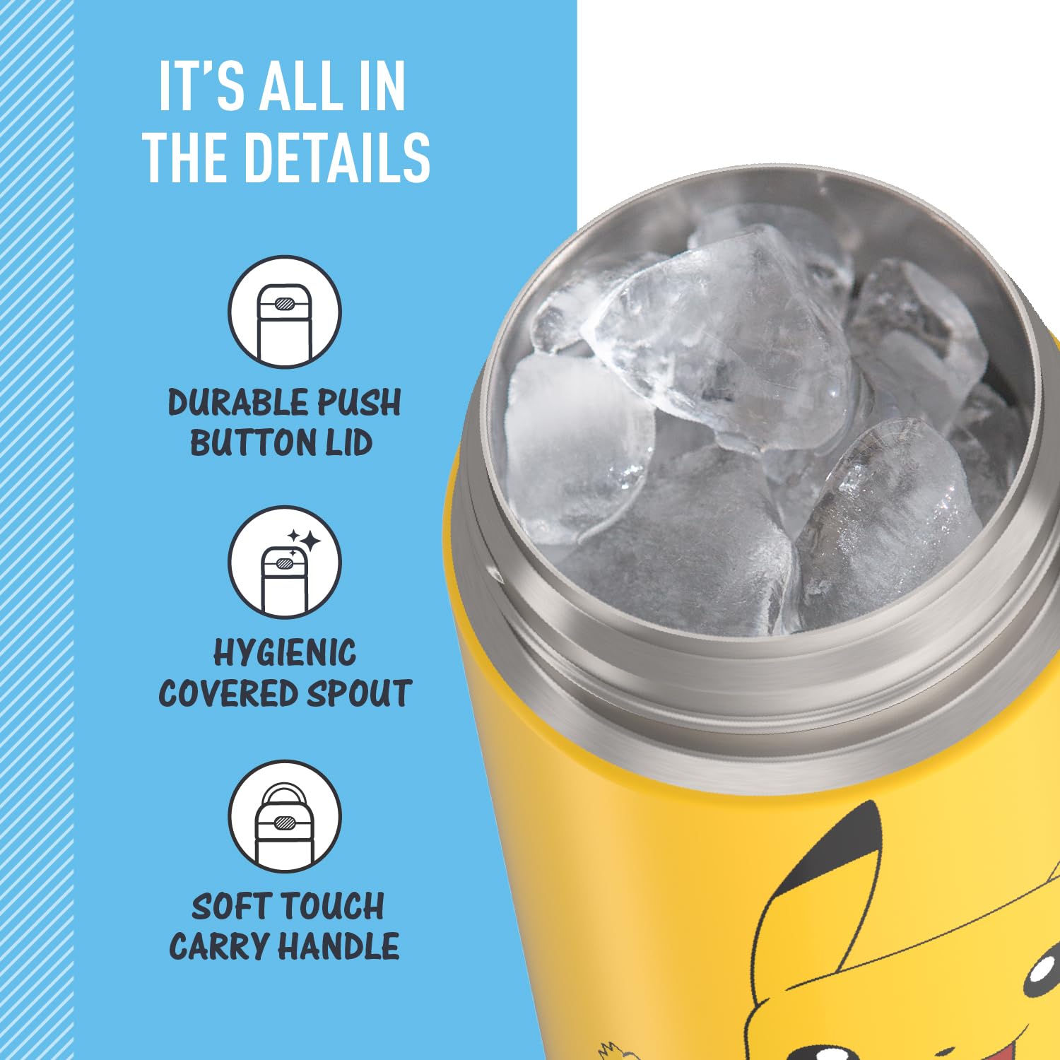 THERMOS FUNTAINER 16 oz Stainless Steel Vacuum Insulated Bottle, Wide Spout Lid, Pokemon