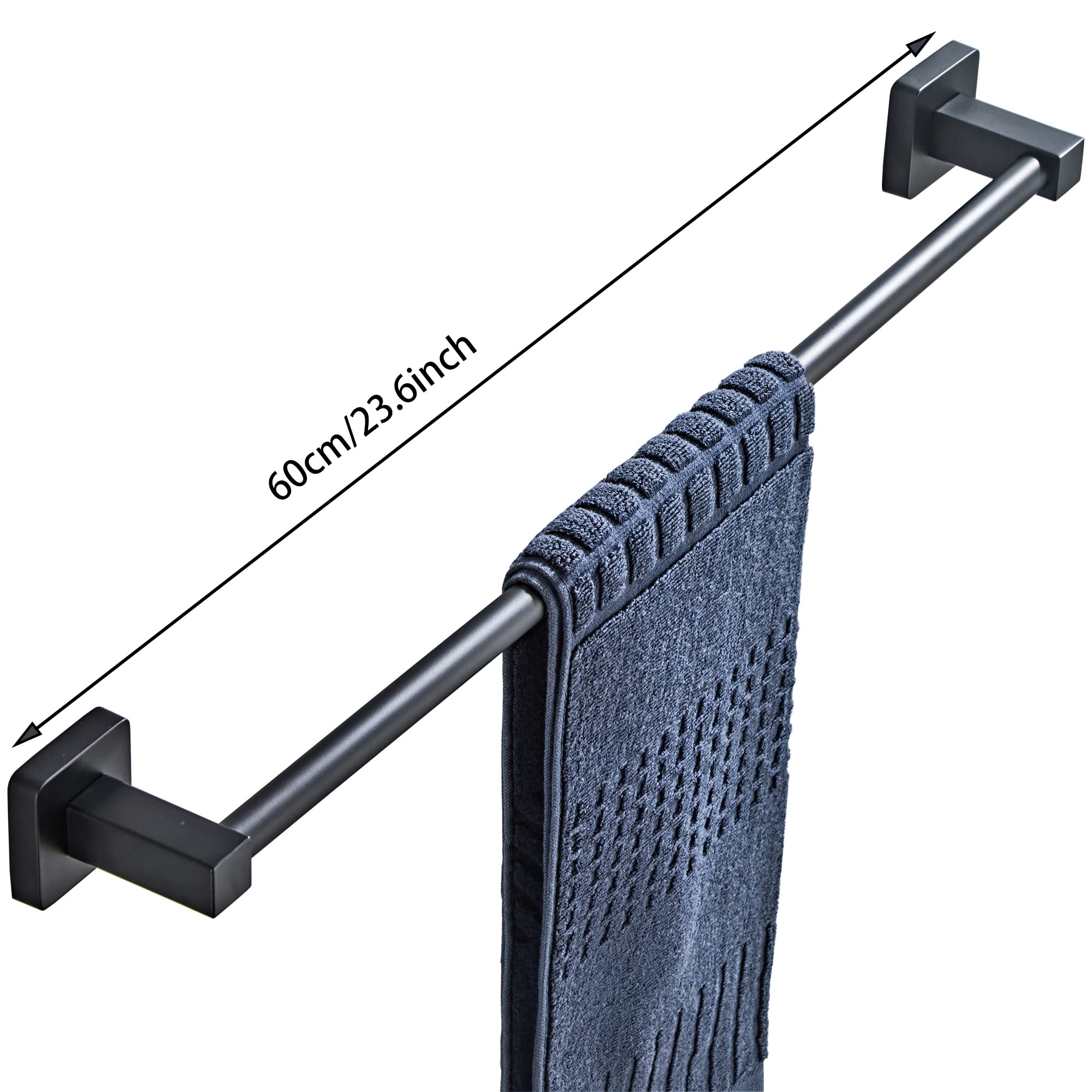 Matte Black Bathroom Hardware Set 4 Pieces Bathroom Accessories Set Stainless Steel Wall Mounted  Hand Towel Bar  Towel Ring  Robe Towel Hooks Toilet Paper Holder Towel Bar Set  23.6 Inch