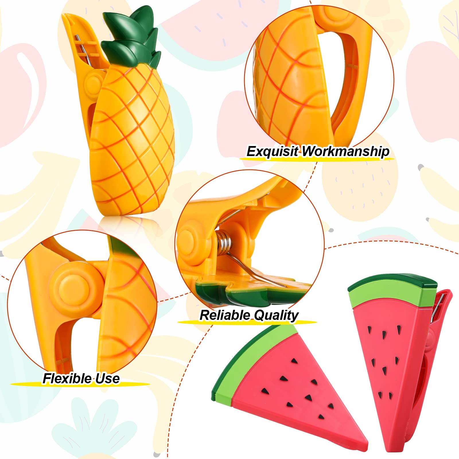 4 Pieces Beach Towel Clips Chair Holders Portable Towel Holders For Holiday Pool (Pineapple And Watermelon Style)