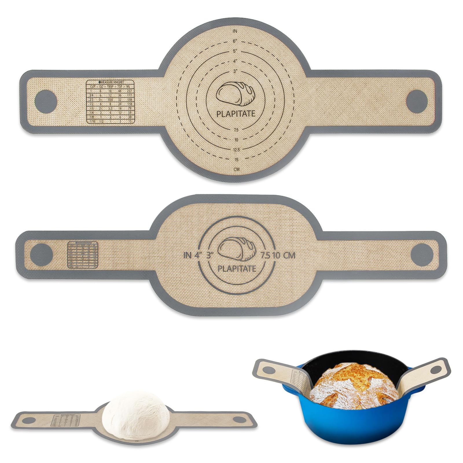 PLAPITATE Silicone Bread Sling Dutch Oven Liner, Non-Stick & Easy Clean Reusable Oval and Round Silicone Bread Baking Mat with L